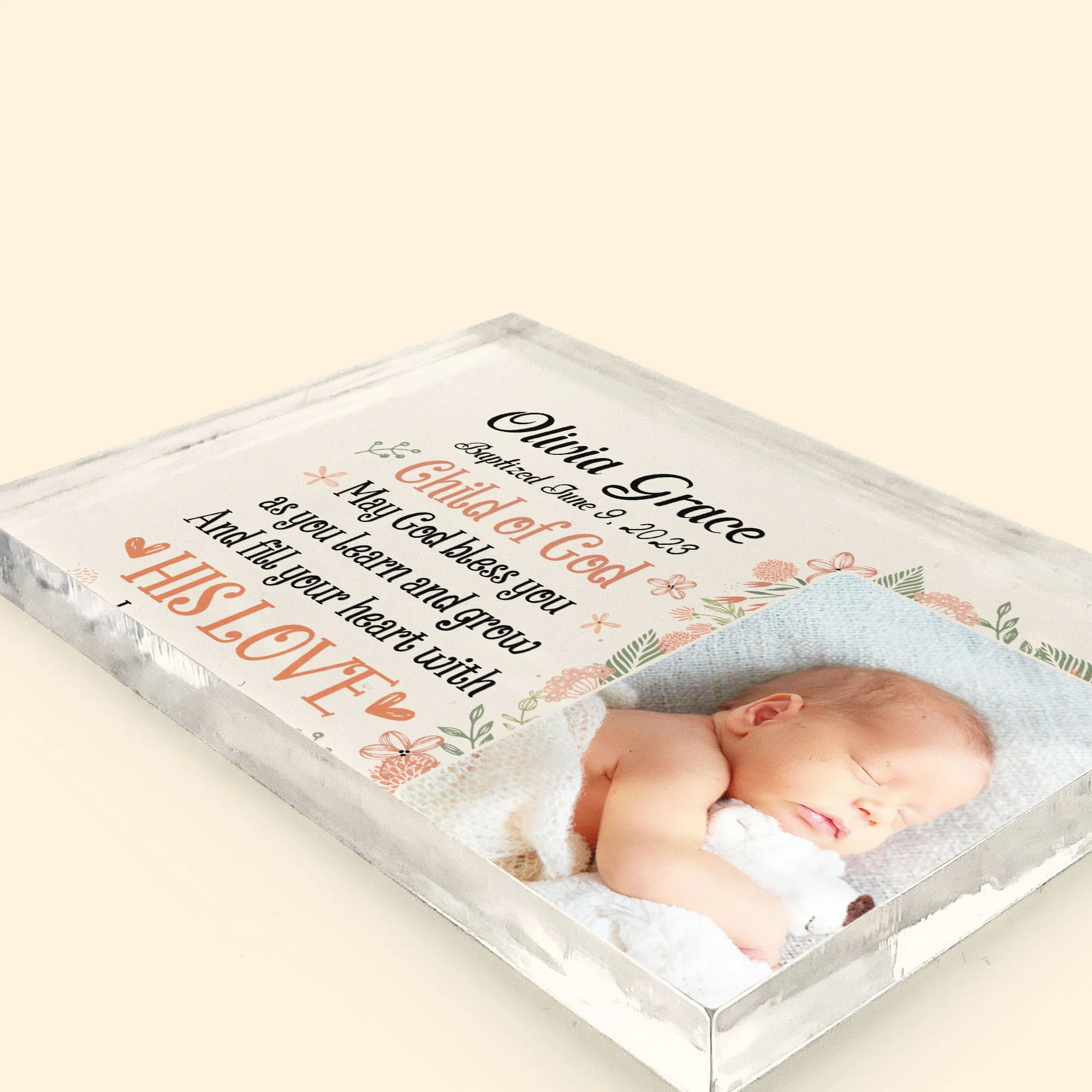 Blessings Baptism Gift From Godparents Religious Baby - Personalized Acrylic Photo Plaque - Image 3