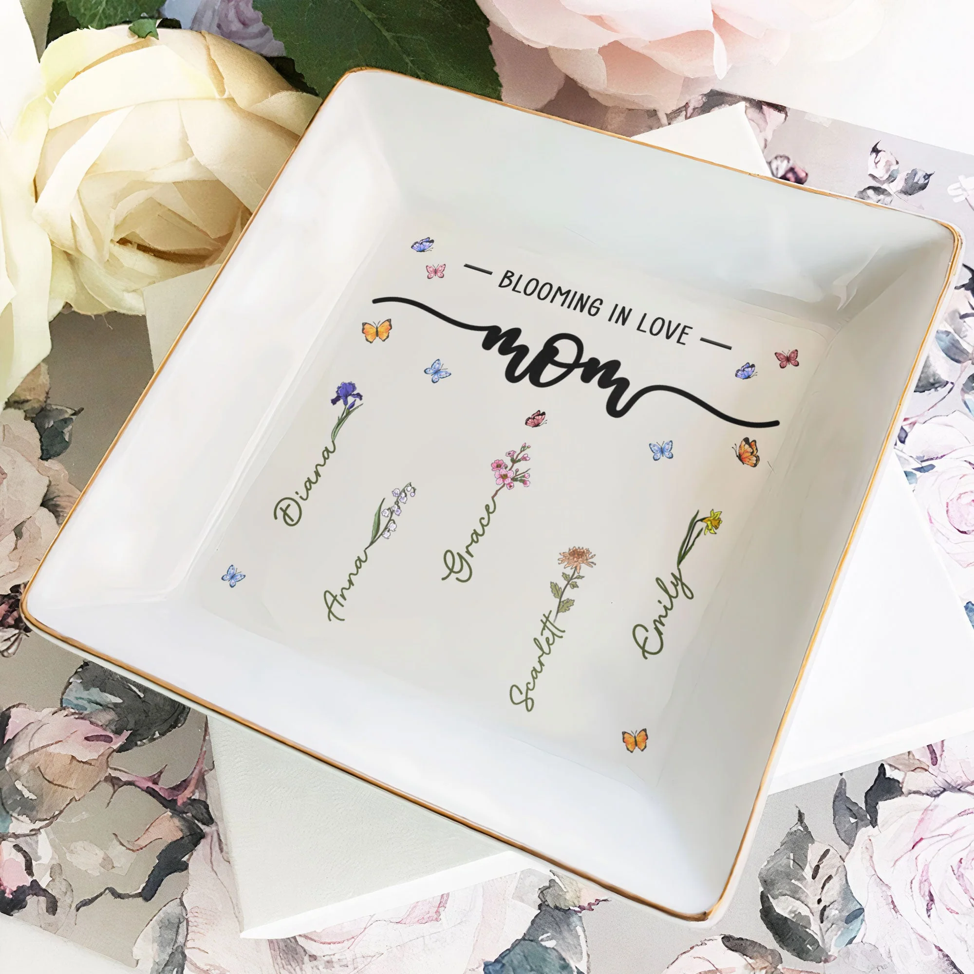 Blooming In Love Mom's Garden - Personalized Jewelry Dish - Image 2