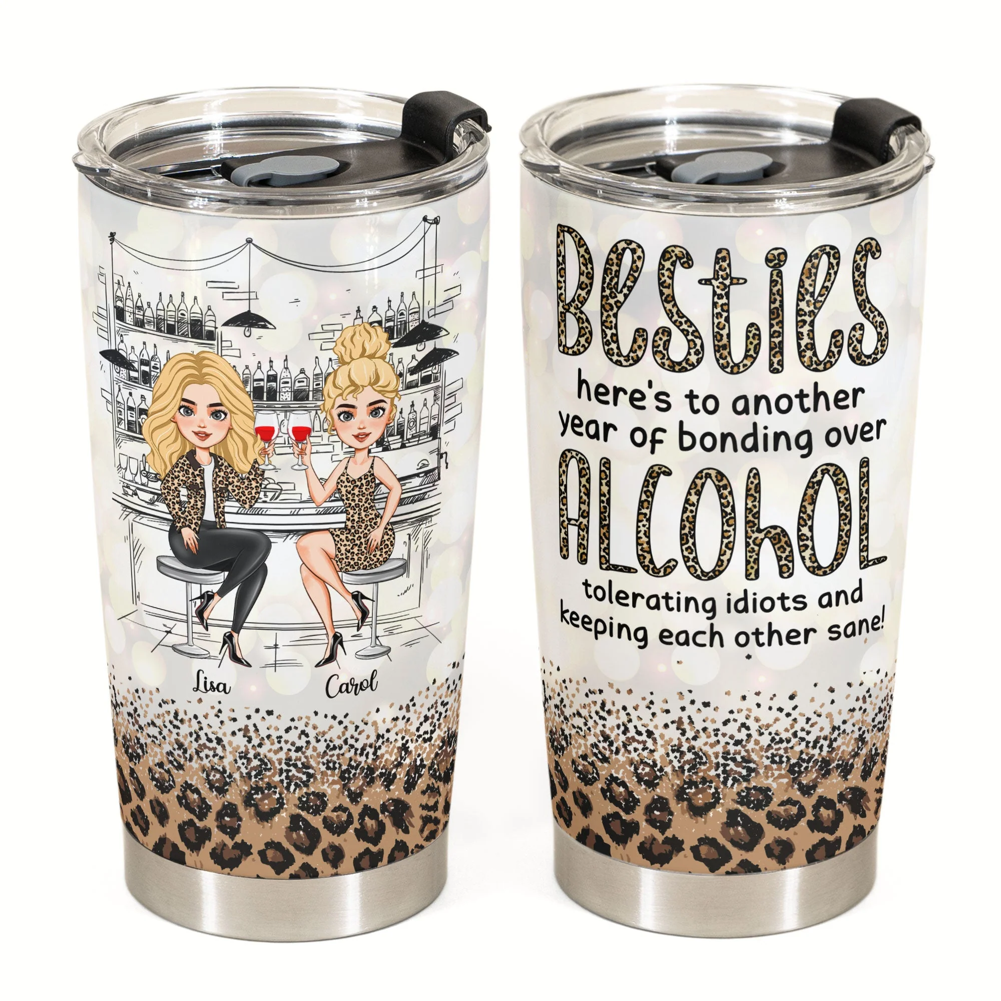 Bonding Over Alcohol - Personalized Tumbler Cup - Birthday Gift For Besties, Soul Sisters, Sistas, Bff, Friends - Drinking Girls - Image 2