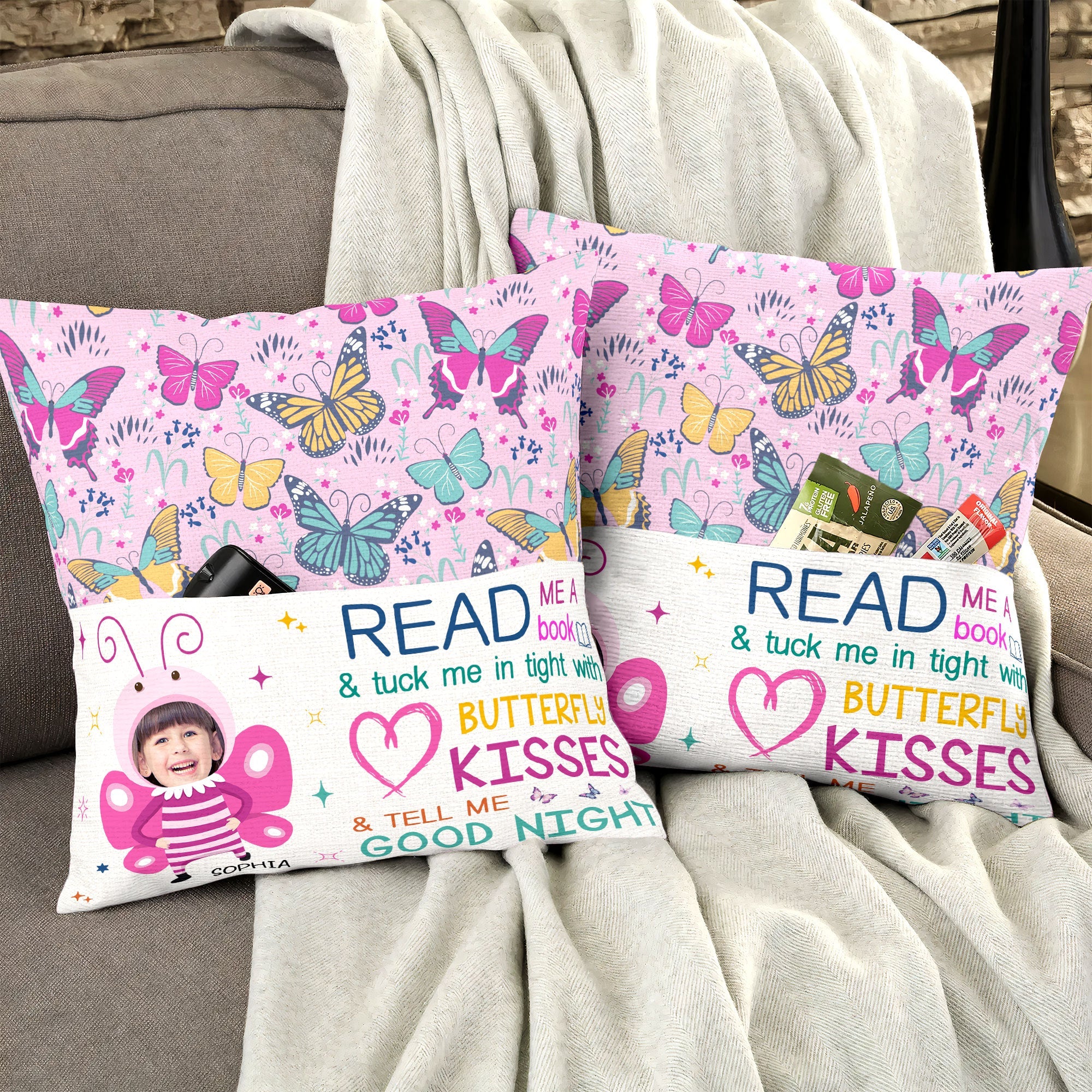 Book And Butterfly Kisses - Personalized Photo Pocket Pillow (Insert Included) - Image 4