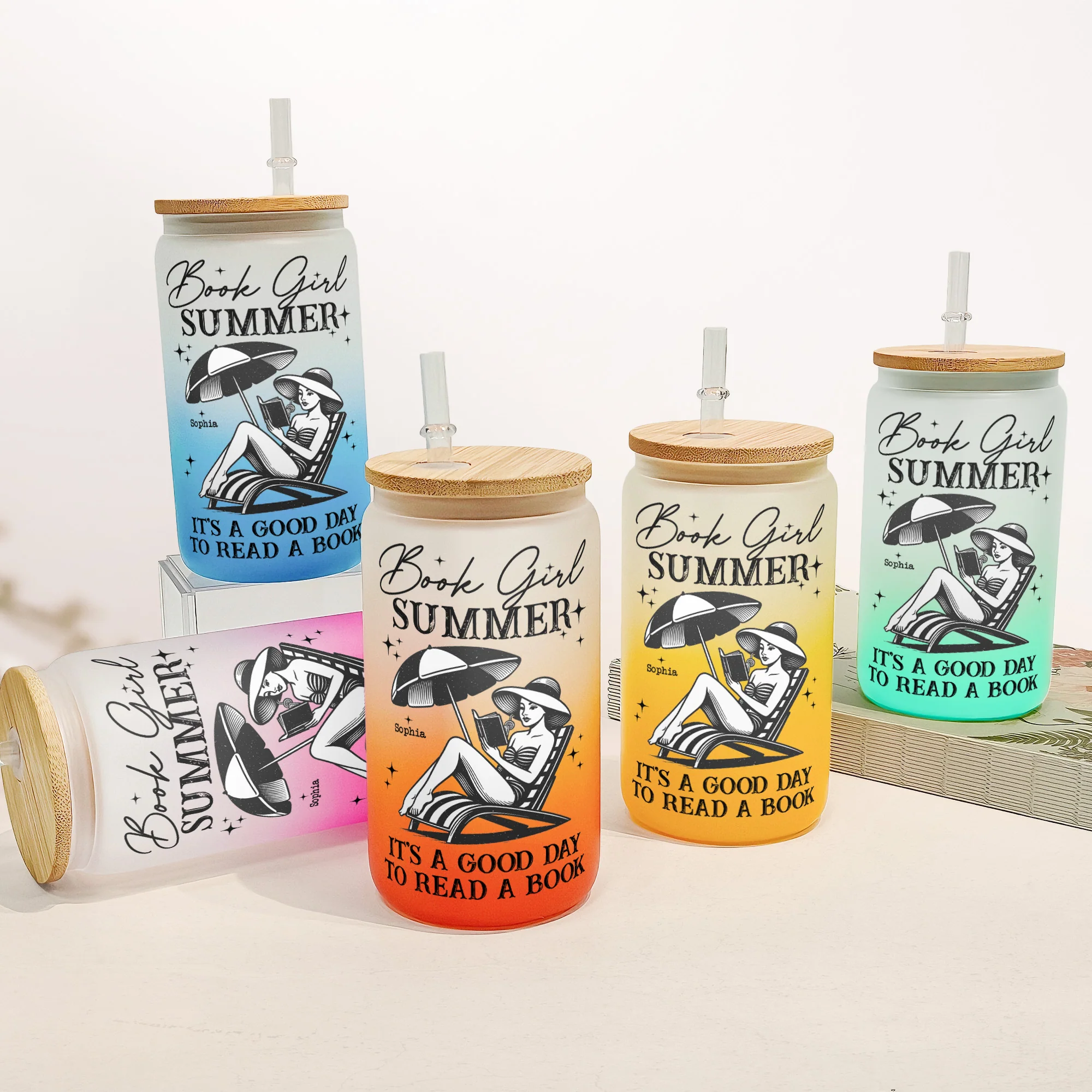 Book Girl Summer It's A Good Day To Read A Book - Personalized Frosted Glass Cup - Image 3