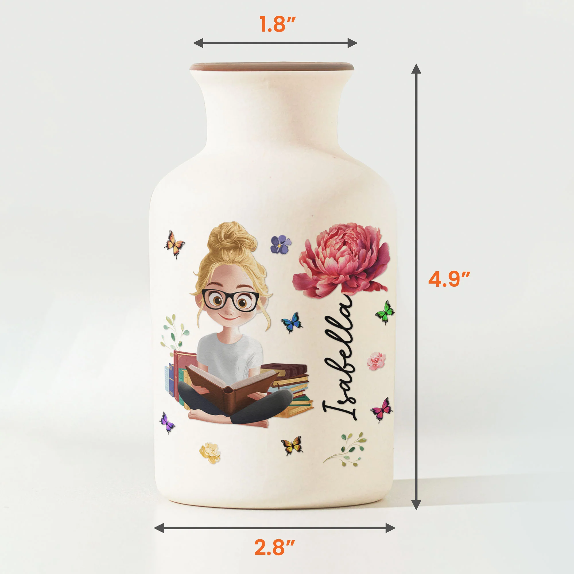 Book Lover, Birth Flower – Personalized Ceramic Vase (Vase Only, Flowers Excluded) - Image 3