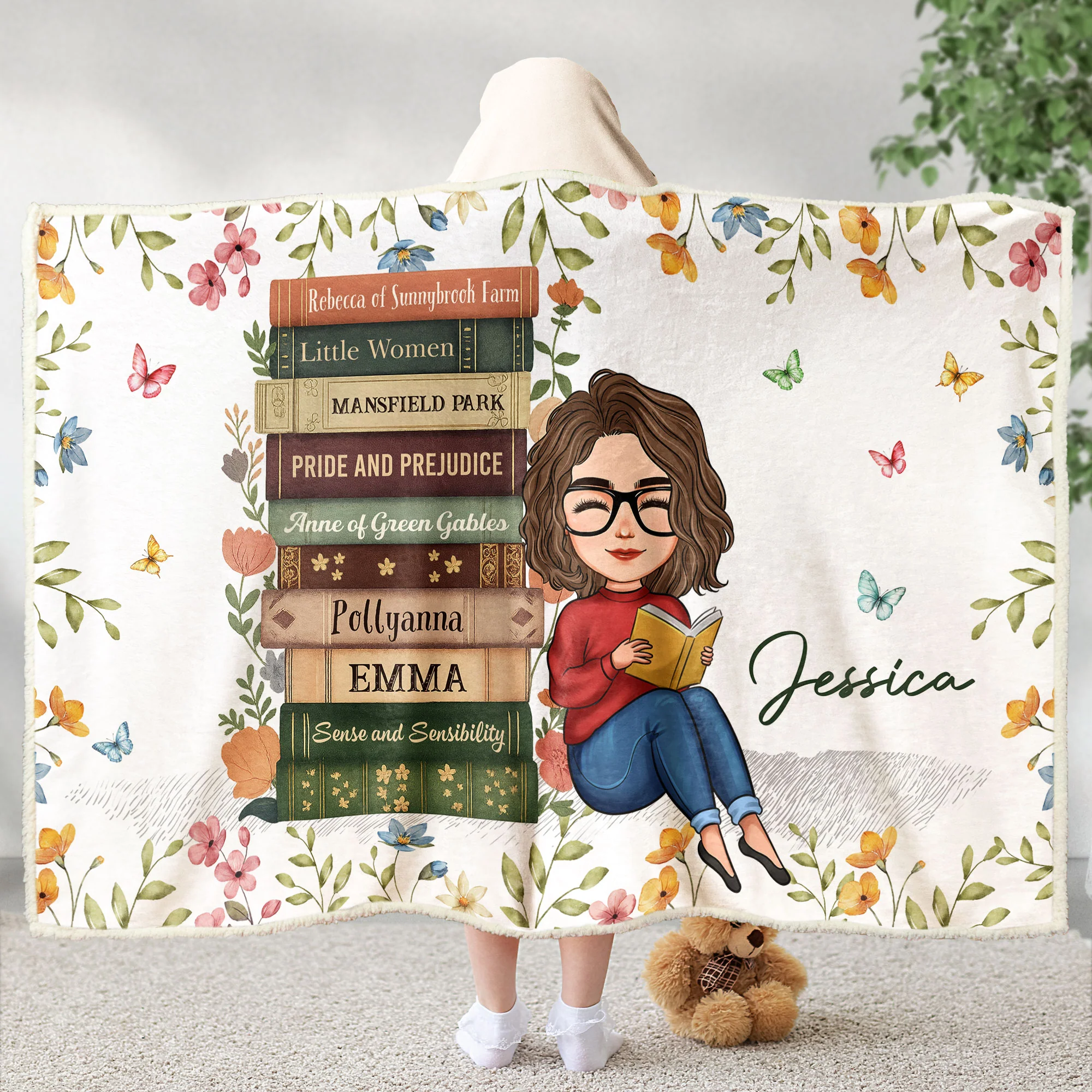 Book Lover, Custom Book Titles - Personalized Wearable Blanket Hoodie - Image 4