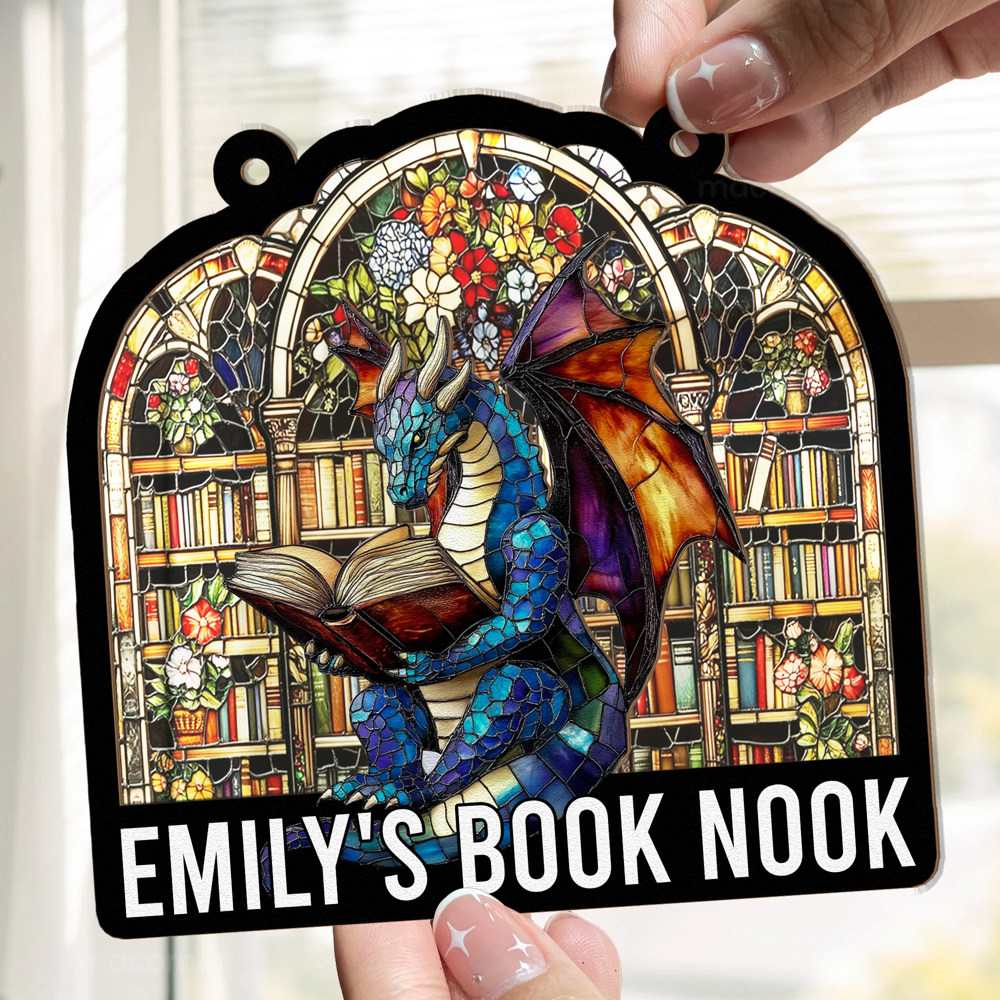 Book Nook, Corner - Personalized Window Hanging Suncatcher Ornament - Image 2