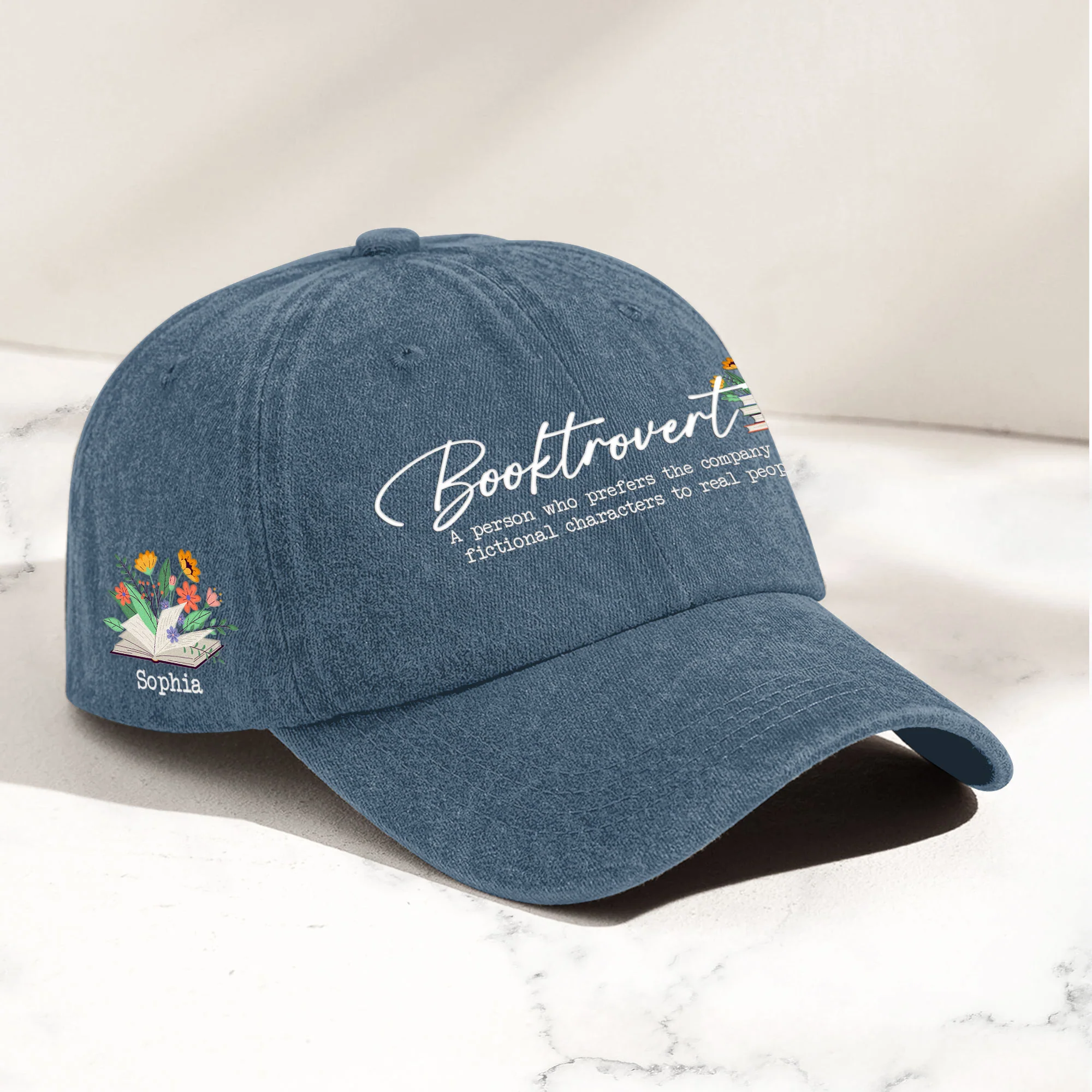 Booktrovert - Personalized Distressed Denim Cap - Image 2