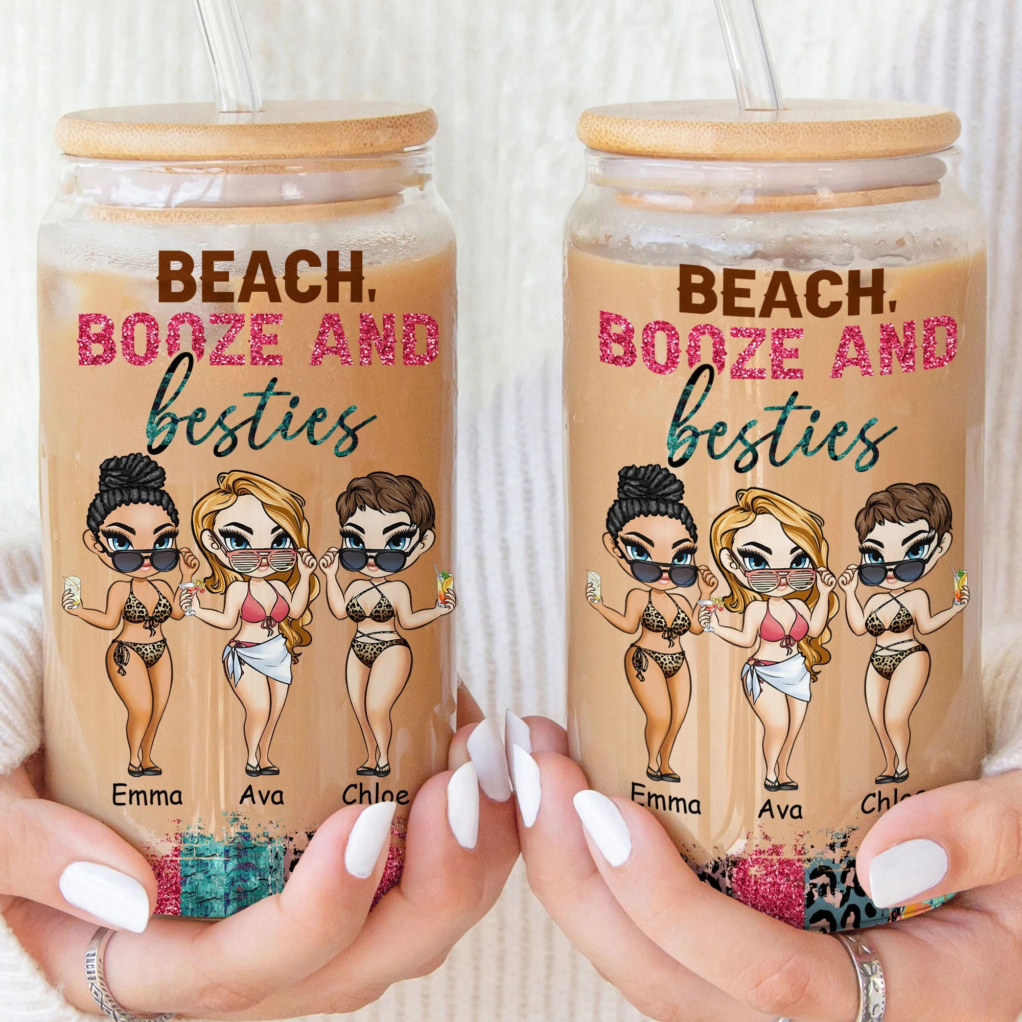 Booze And Besties - Personalized Clear Glass Cup - Image 3