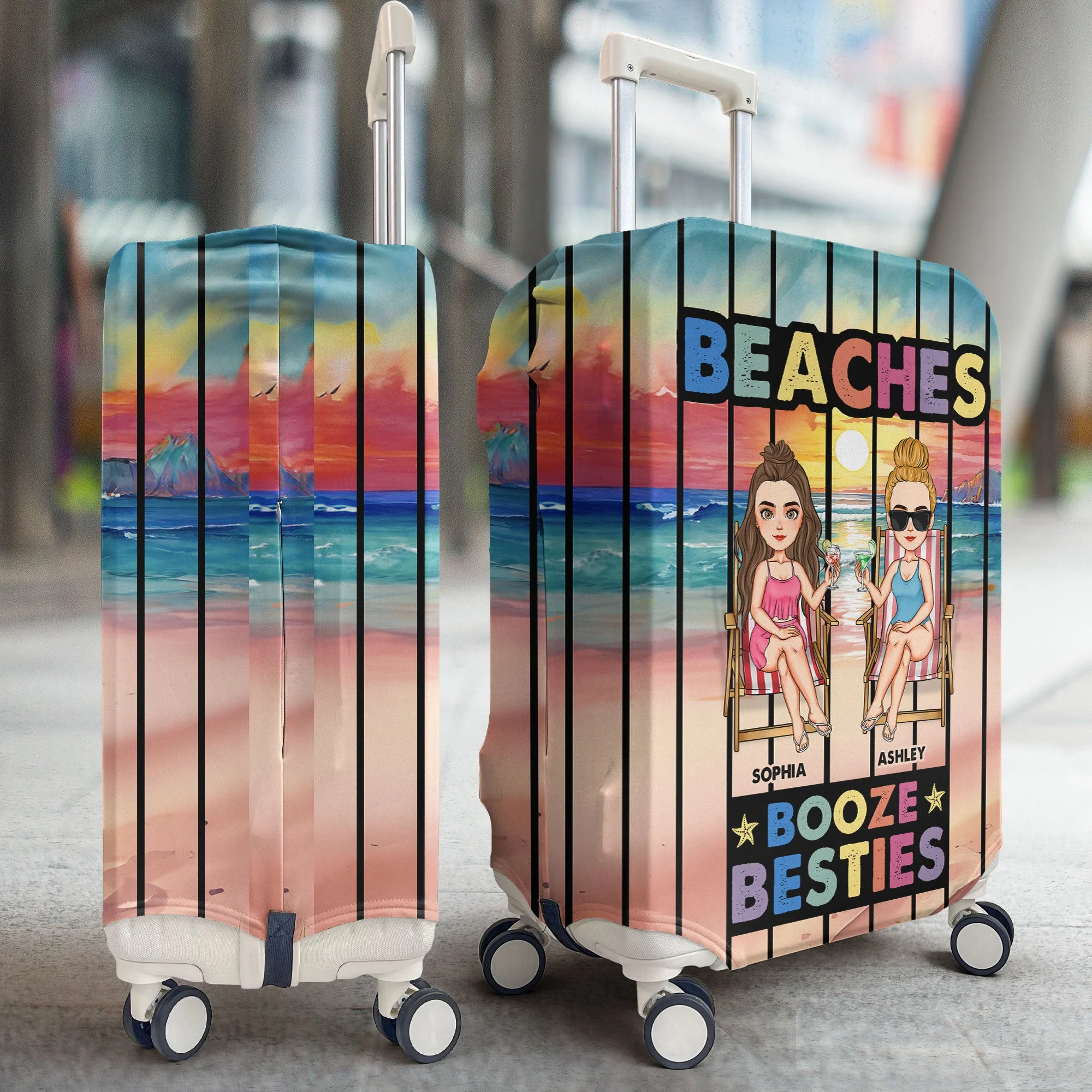 Booze And Besties - Personalized Luggage Cover - Image 3