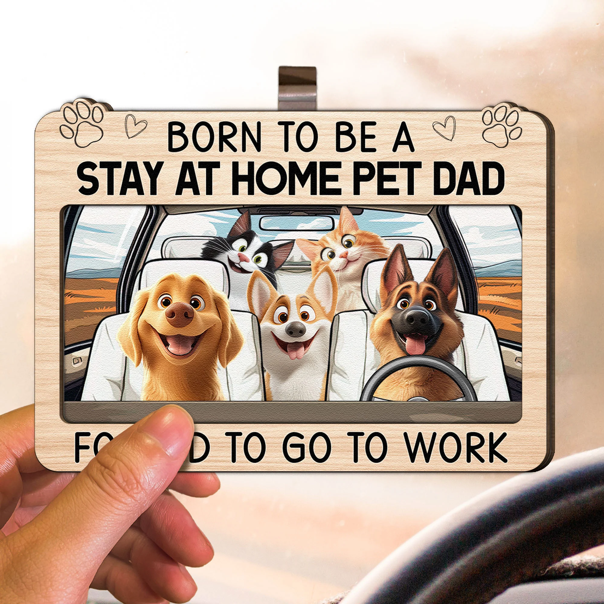 Born To Be A Stay At Home Dog Mom Dad - Personalized Wooden Car Visor Clip - Image 3