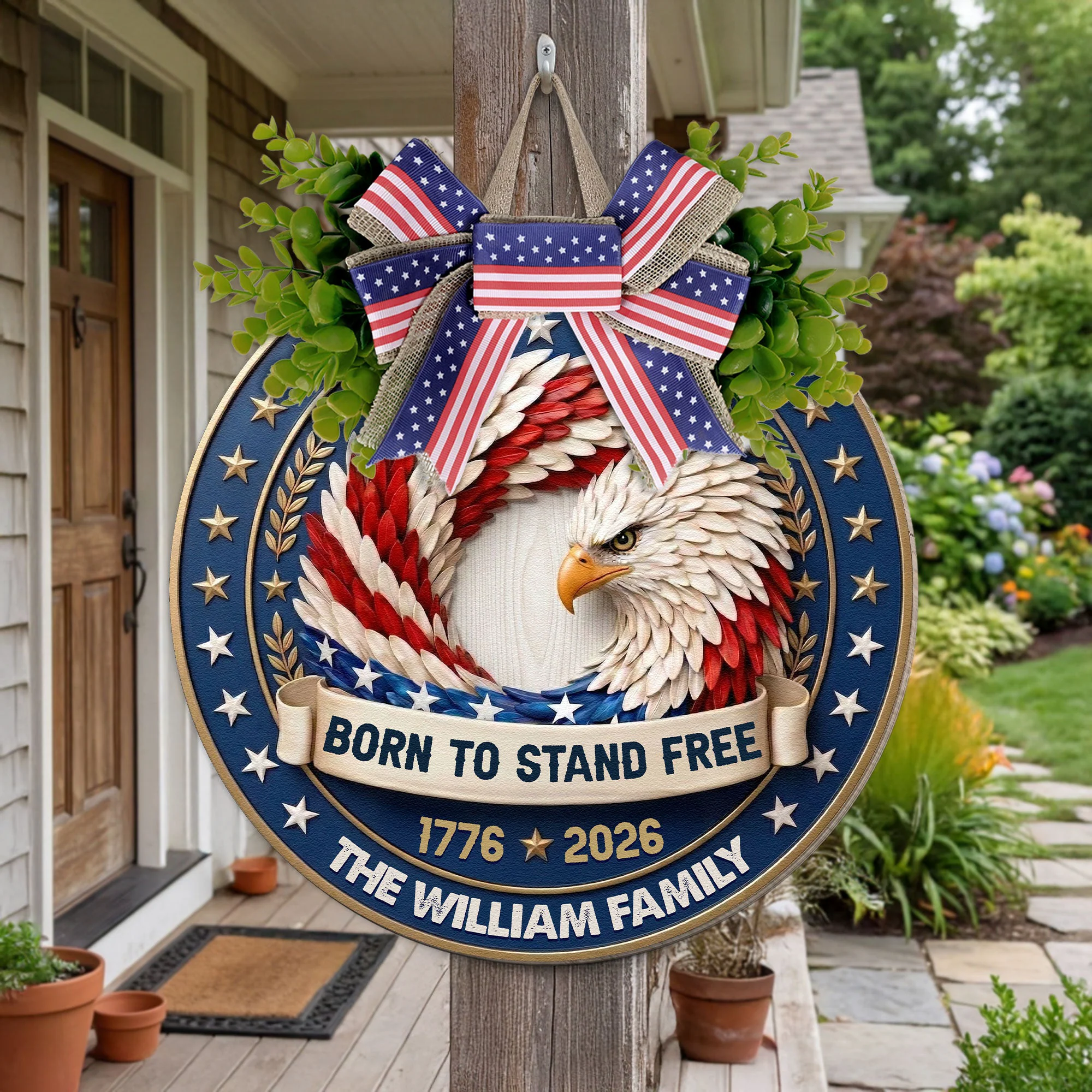 Born To Stand Free America Semiquincentennial Eagle Decor - Personalized Wood Sign - Image 3