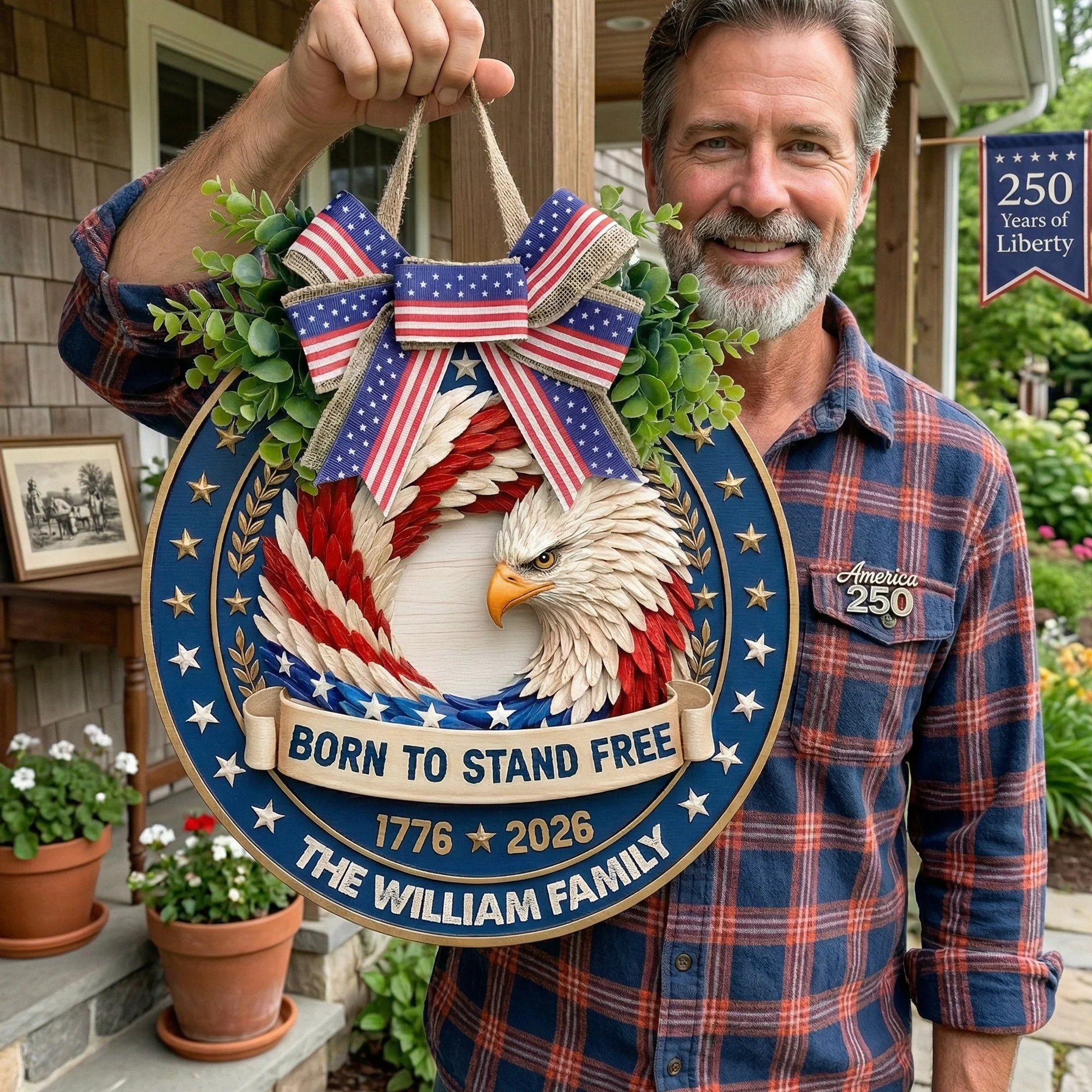 Born To Stand Free America Semiquincentennial Eagle Decor - Personalized Wood Sign - Image 4