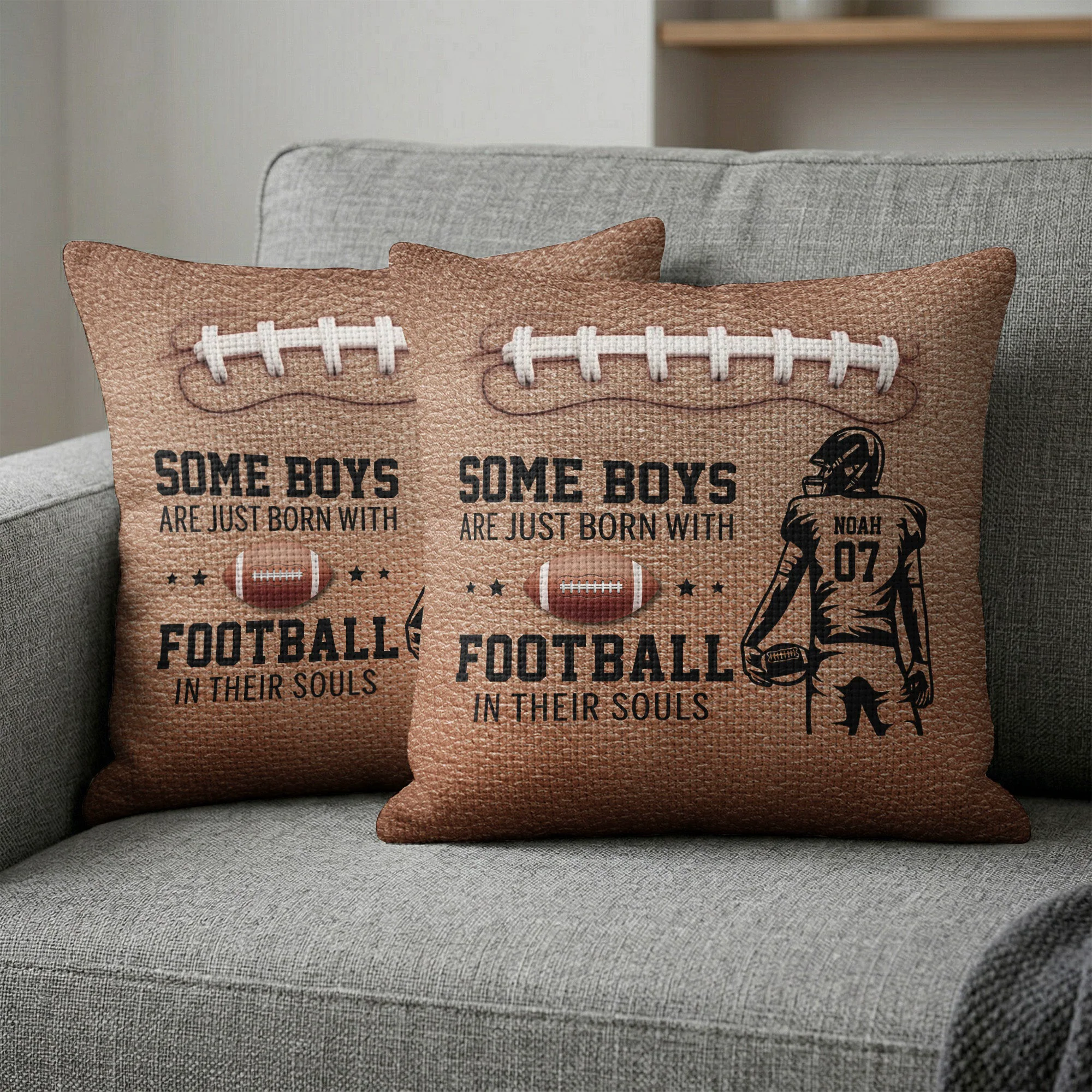 Born With Football In Their Souls - Personalized Pillow Cover - Image 3