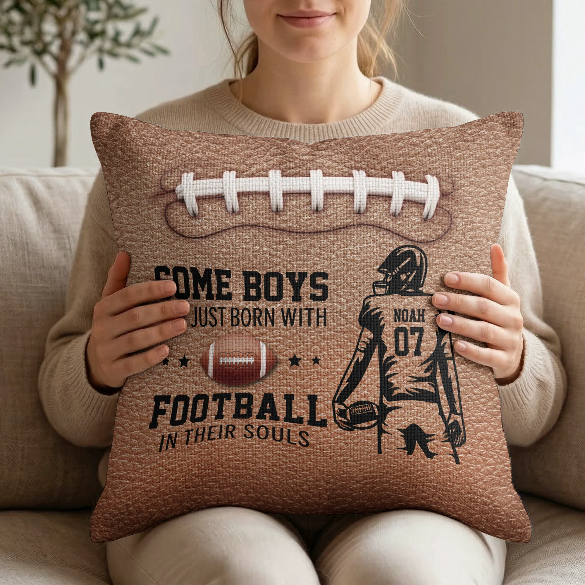 Born With Football In Their Souls - Personalized Pillow Cover - Image 7