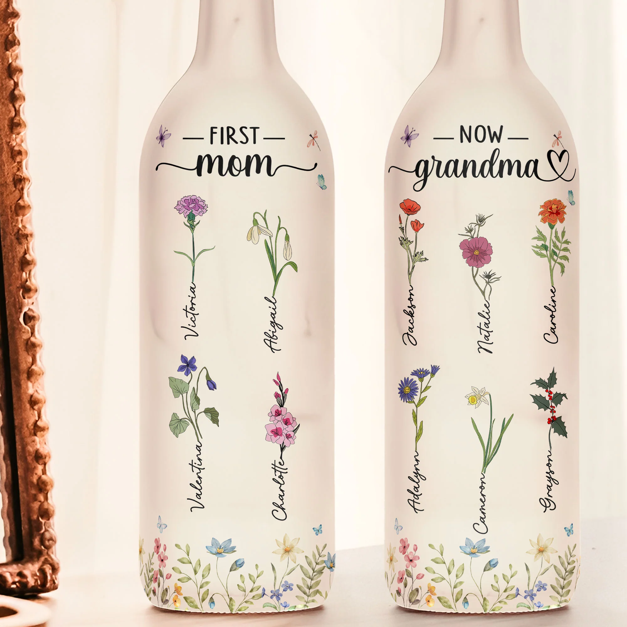 Bottle Lamp First Mom Now Grandma Birthday Flowers - Personalized Bottle Lamp - Image 2