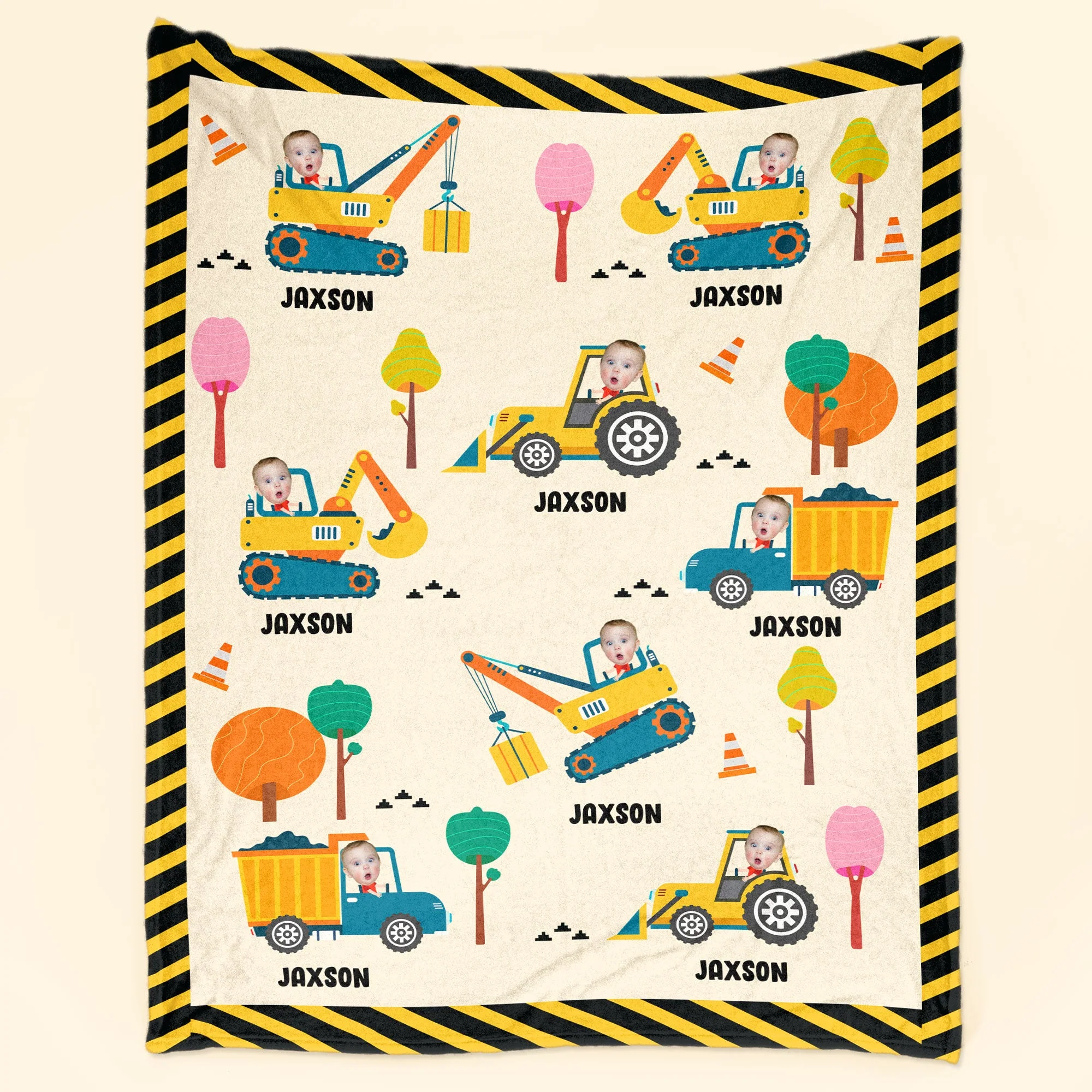 Boy Riding Construction Vehicle - Personalized Baby Photo Blanket - Image 2