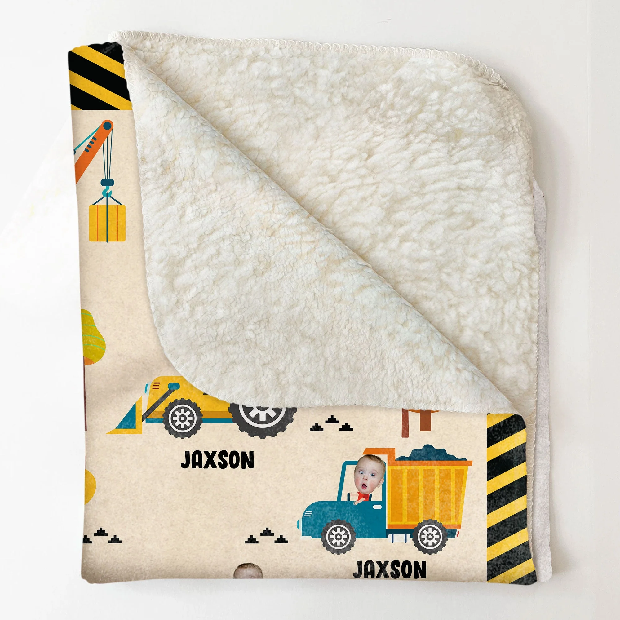 Boy Riding Construction Vehicle - Personalized Baby Photo Blanket - Image 6