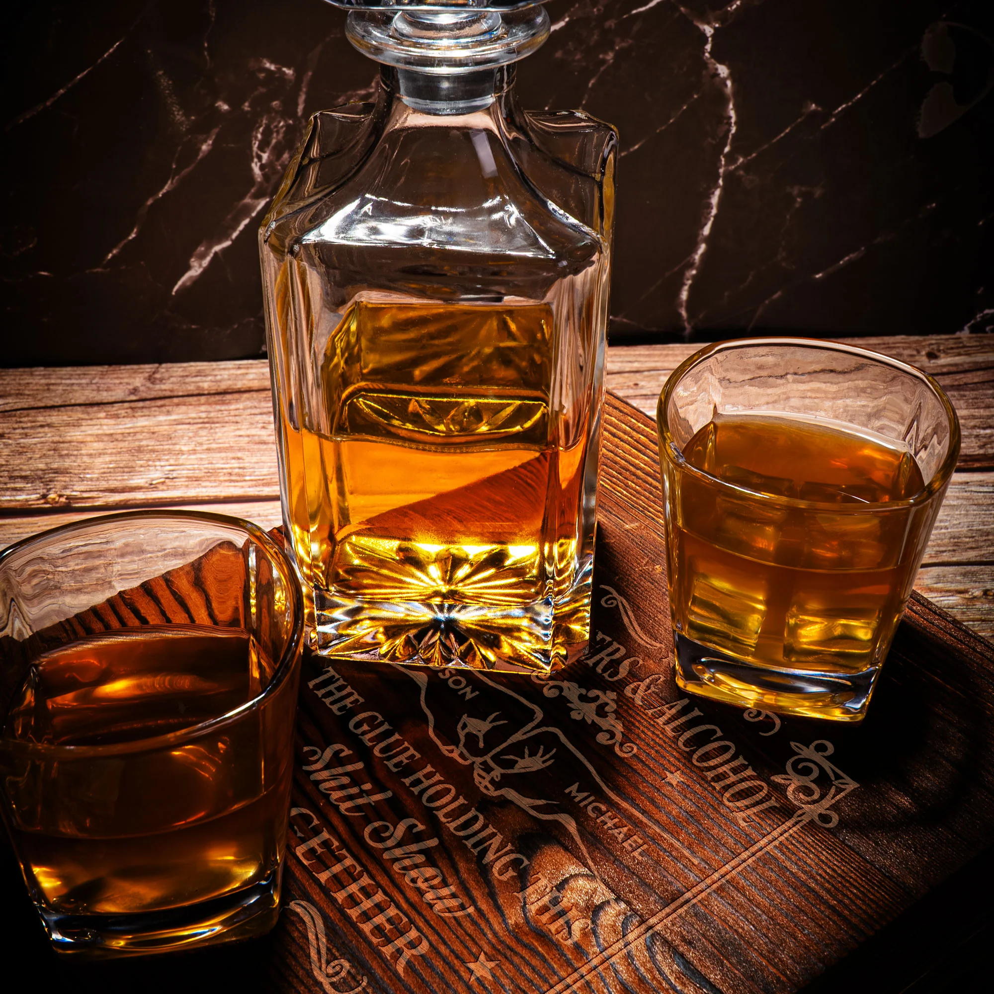 Brothers & Alcohol The Glue Holding Together - Personalized Whiskey Decanter Set - Image 4