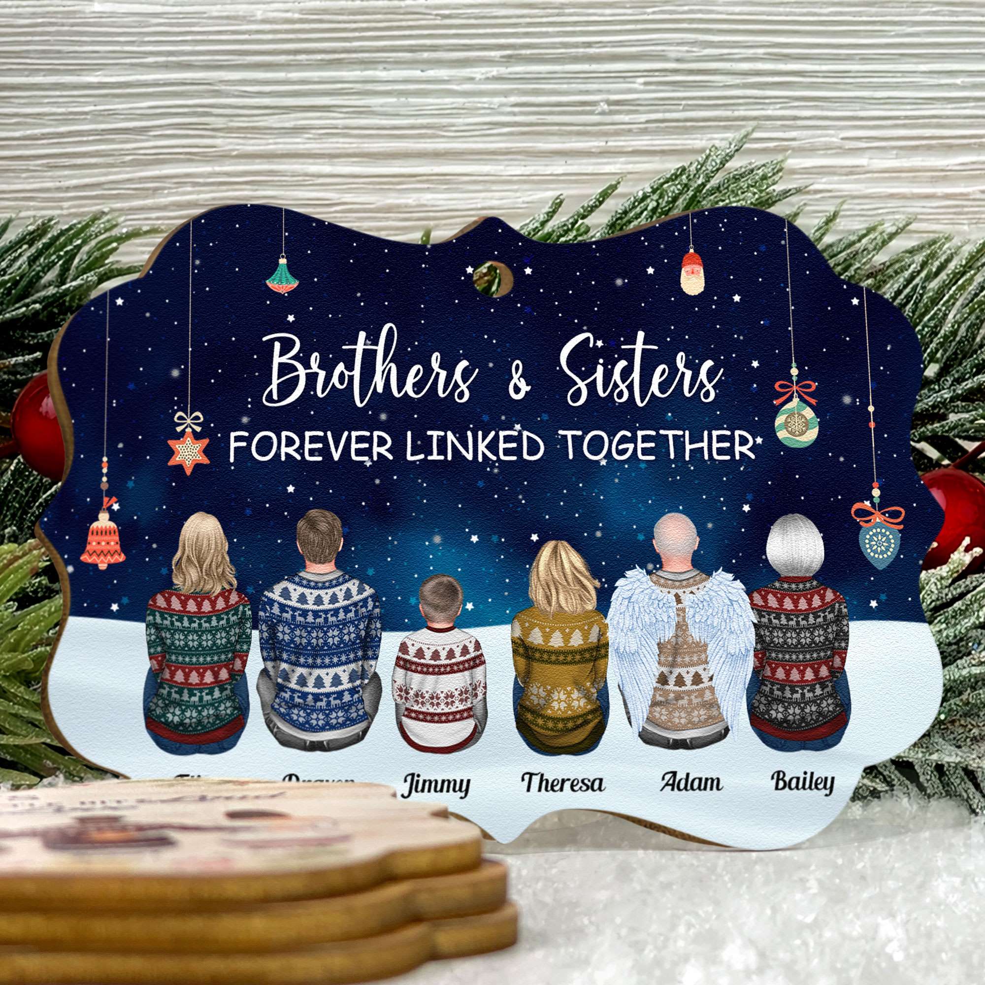 Brothers And Sisters Forever Linked Together - Personalized Wooden Ornament - Image 2