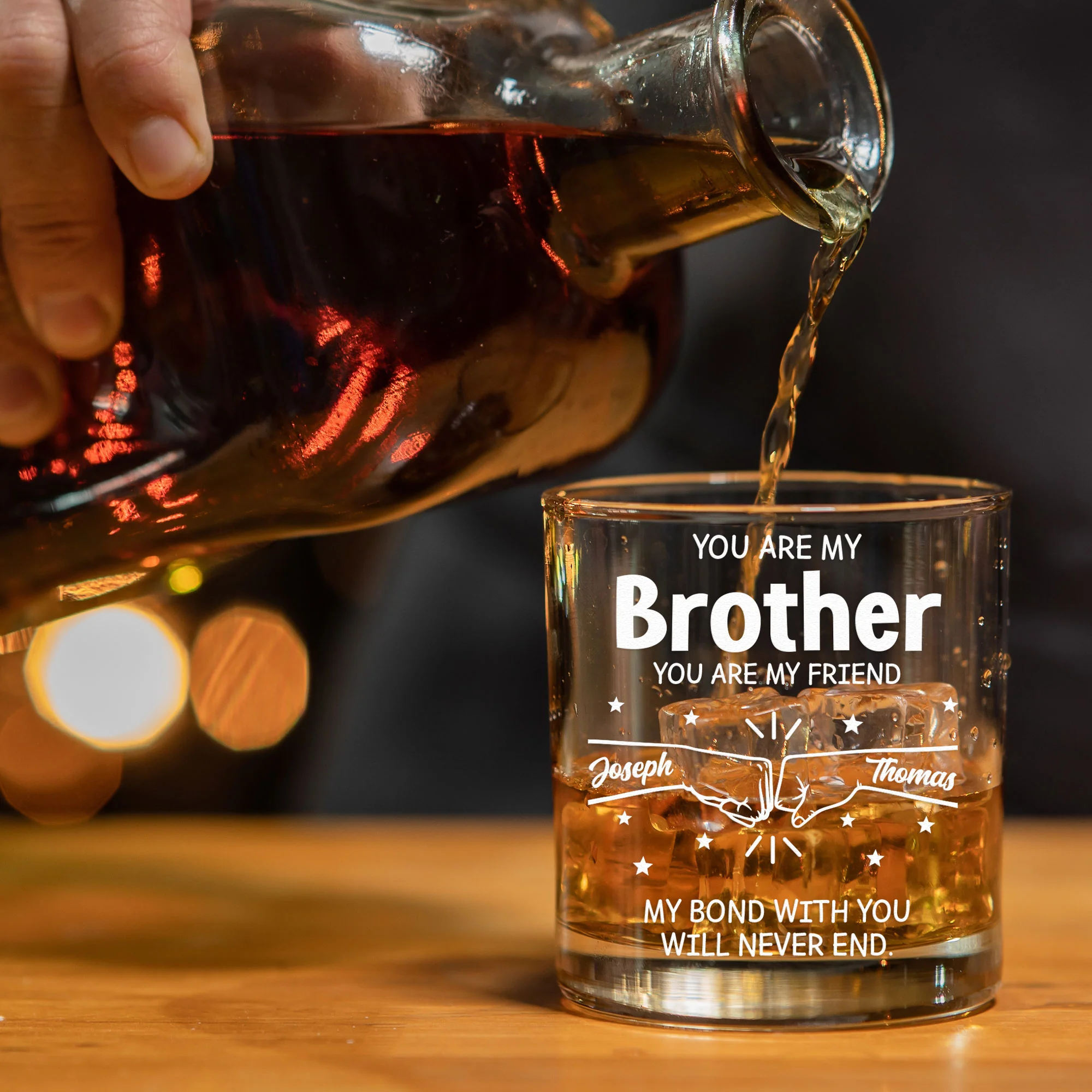 Brothers My Bond With You Will Never End - Personalized Whiskey Glass - Image 3