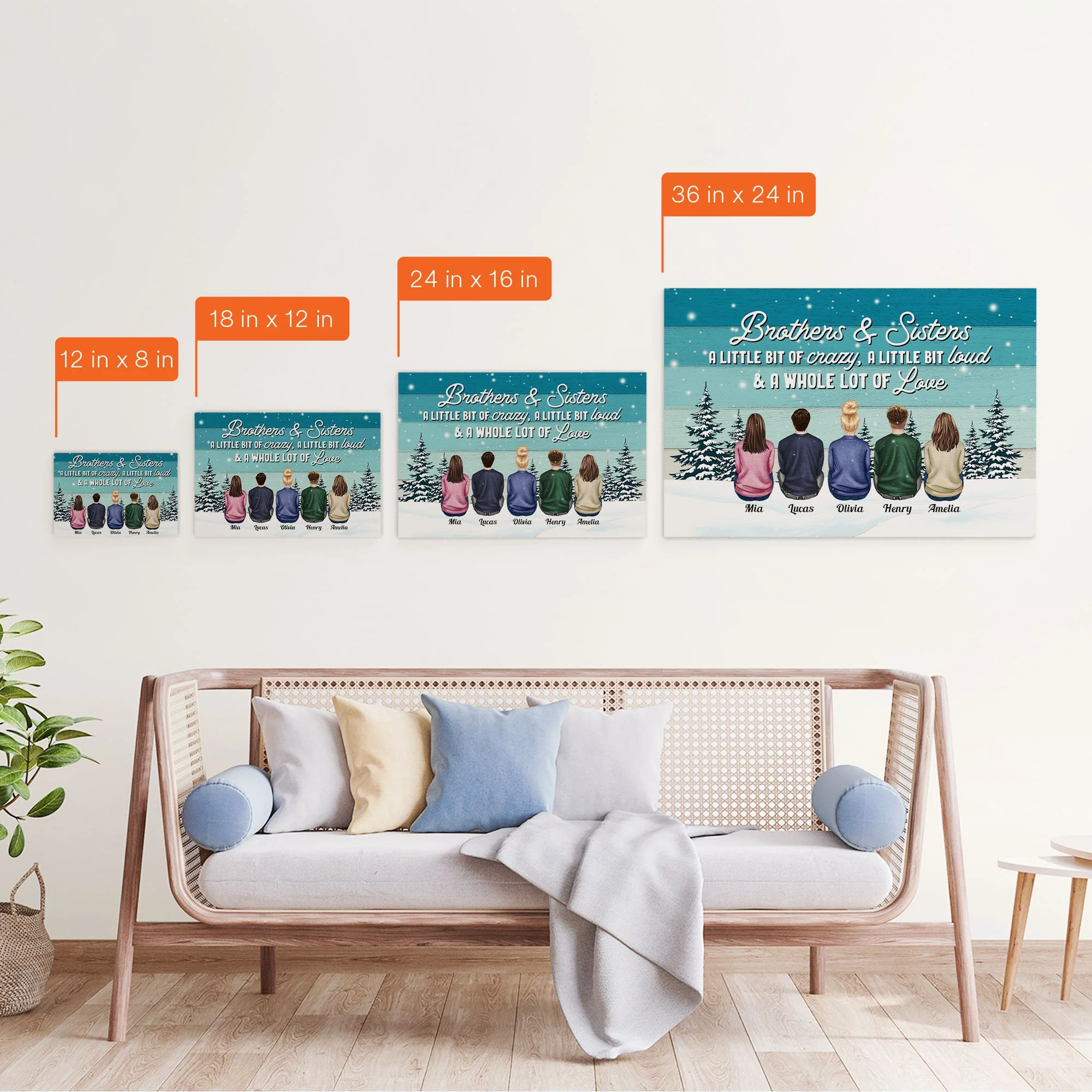 Brothers & Sisters A Little Bit Crazy, Loud A Whole Lot Of Love - Personalized Wrapped Canvas - Family Sitting - Image 4
