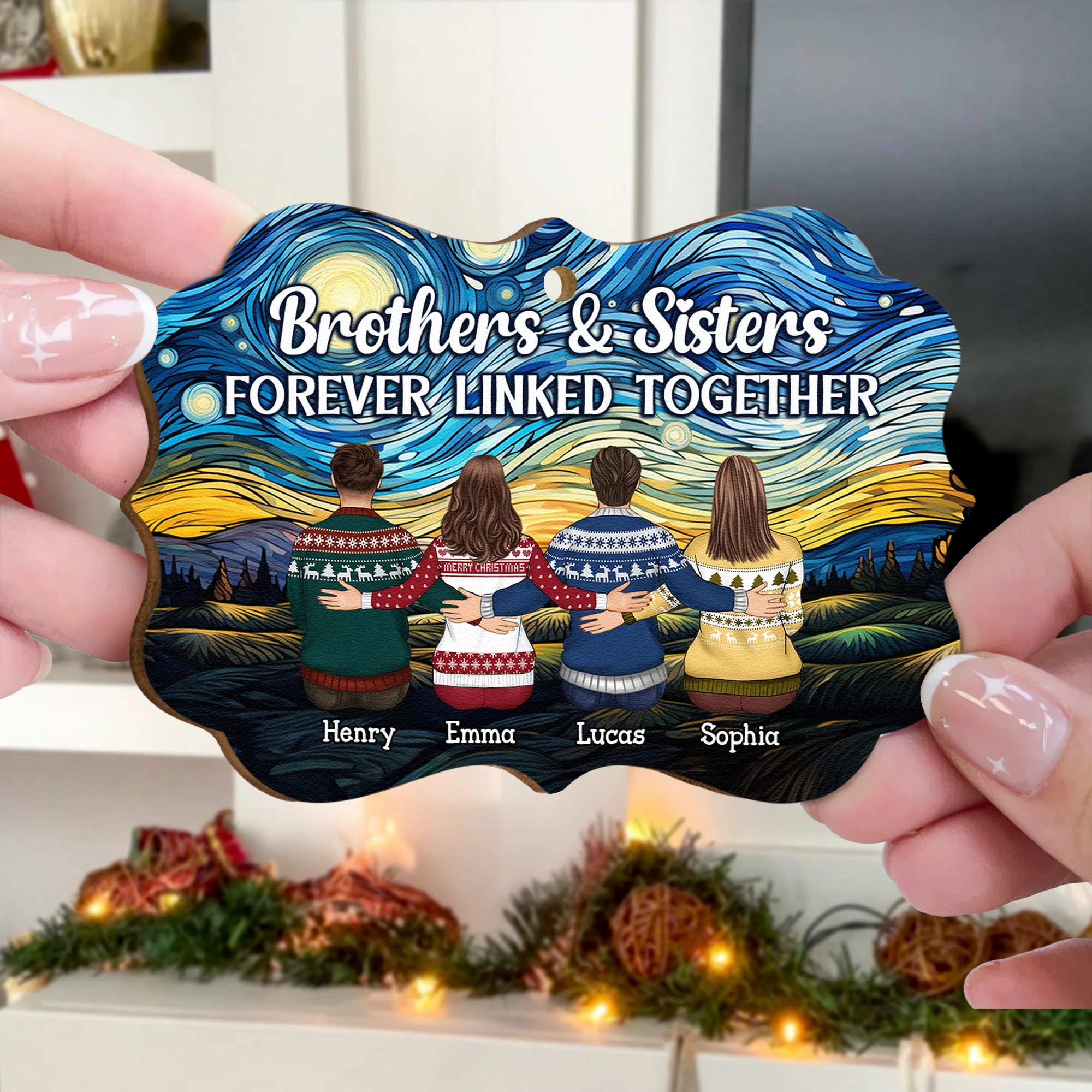 Brothers & Sisters Christmas Ornament - Personalized Wooden Ornament - Image 4