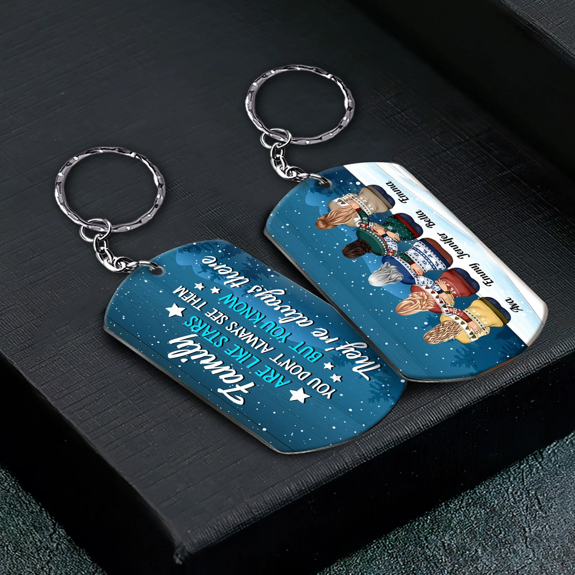 Brothers & Sisters, Family Are Like Stars - Personalized Keychain - Ugly Christmas Sweater Sitting - Image 2