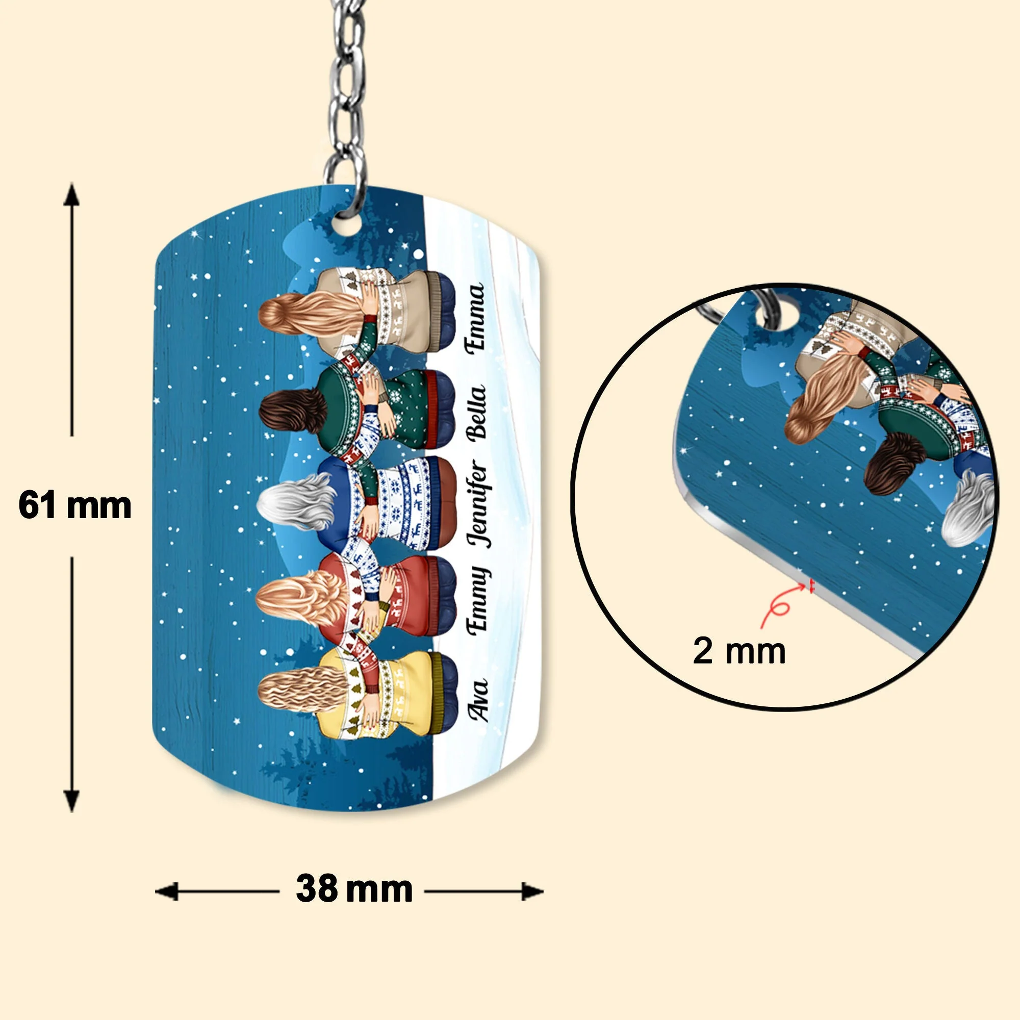 Brothers & Sisters, Family Are Like Stars - Personalized Keychain - Ugly Christmas Sweater Sitting - Image 3