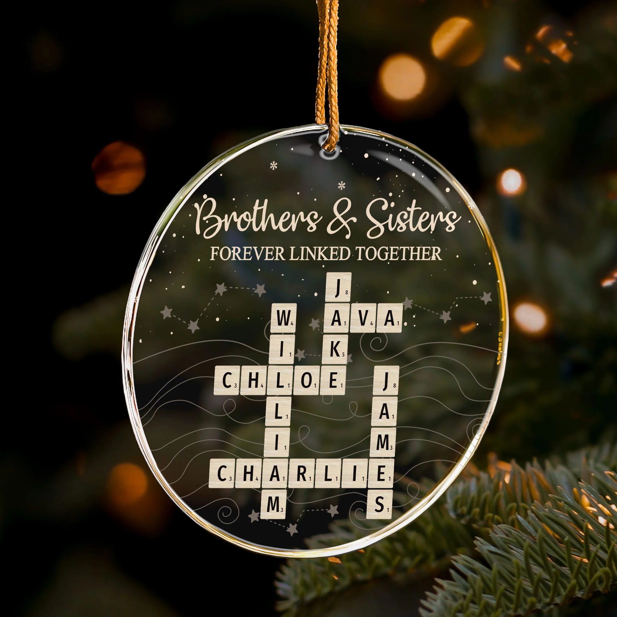 Brothers & Sisters Forever Linked Together Scrabble 2025 Christmas Ornament - Personalized Acrylic Ornament - Image 4