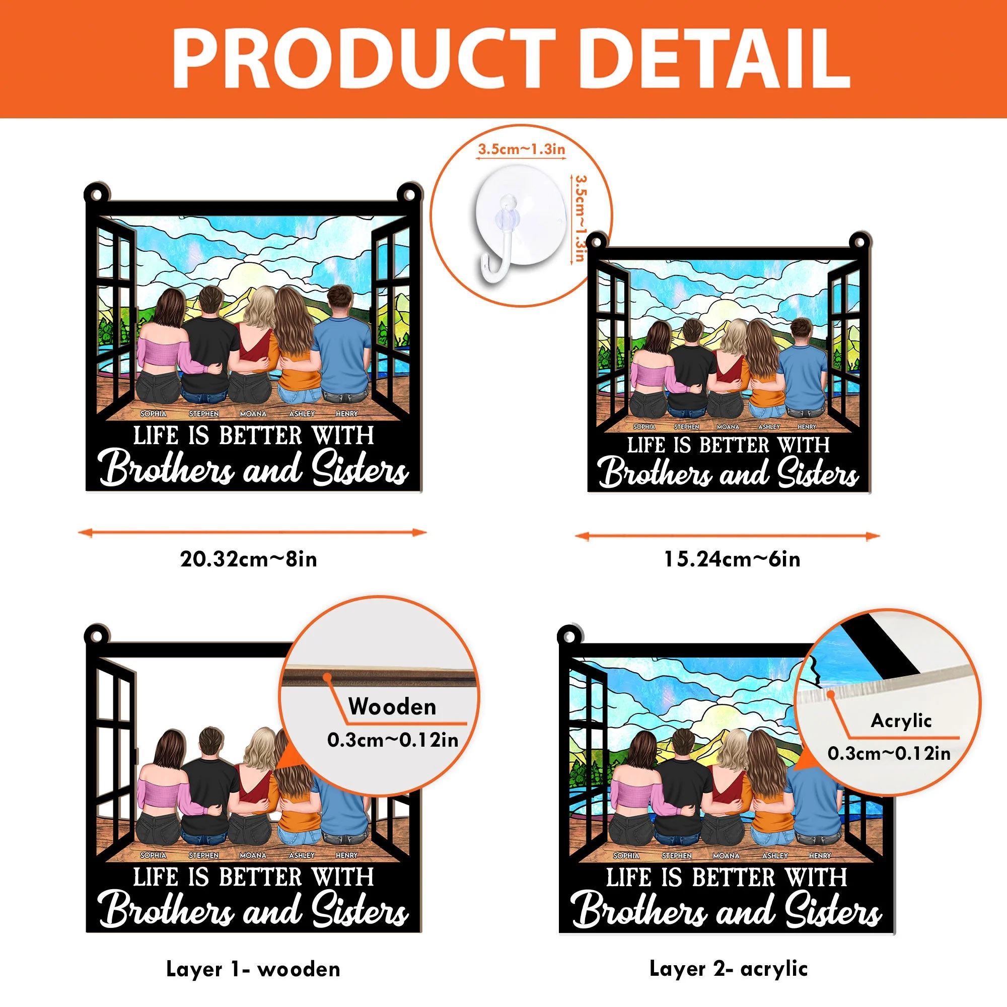 Brothers & Sisters - Personalized Window Hanging Suncatcher Ornament - Image 5