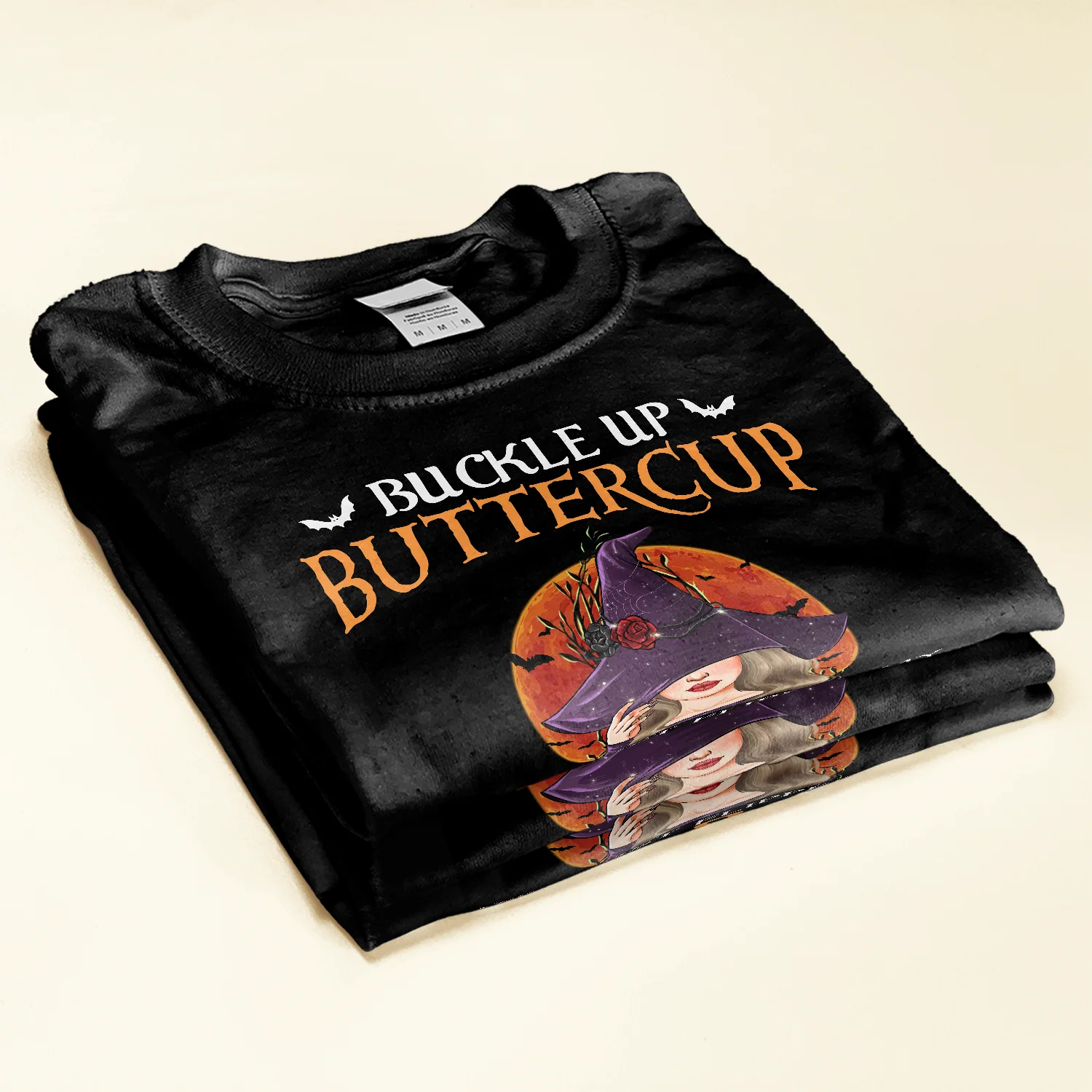 Buckle Up Butter Cup, Witch Switch - Personalized Shirt - Halloween Gifts For Witch - Witch Face Front - Image 2