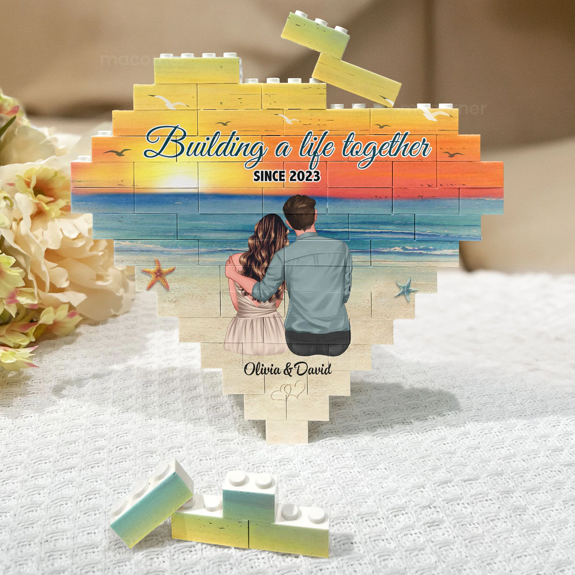 Building A Life Together - Personalized Heart Building Brick - Image 2