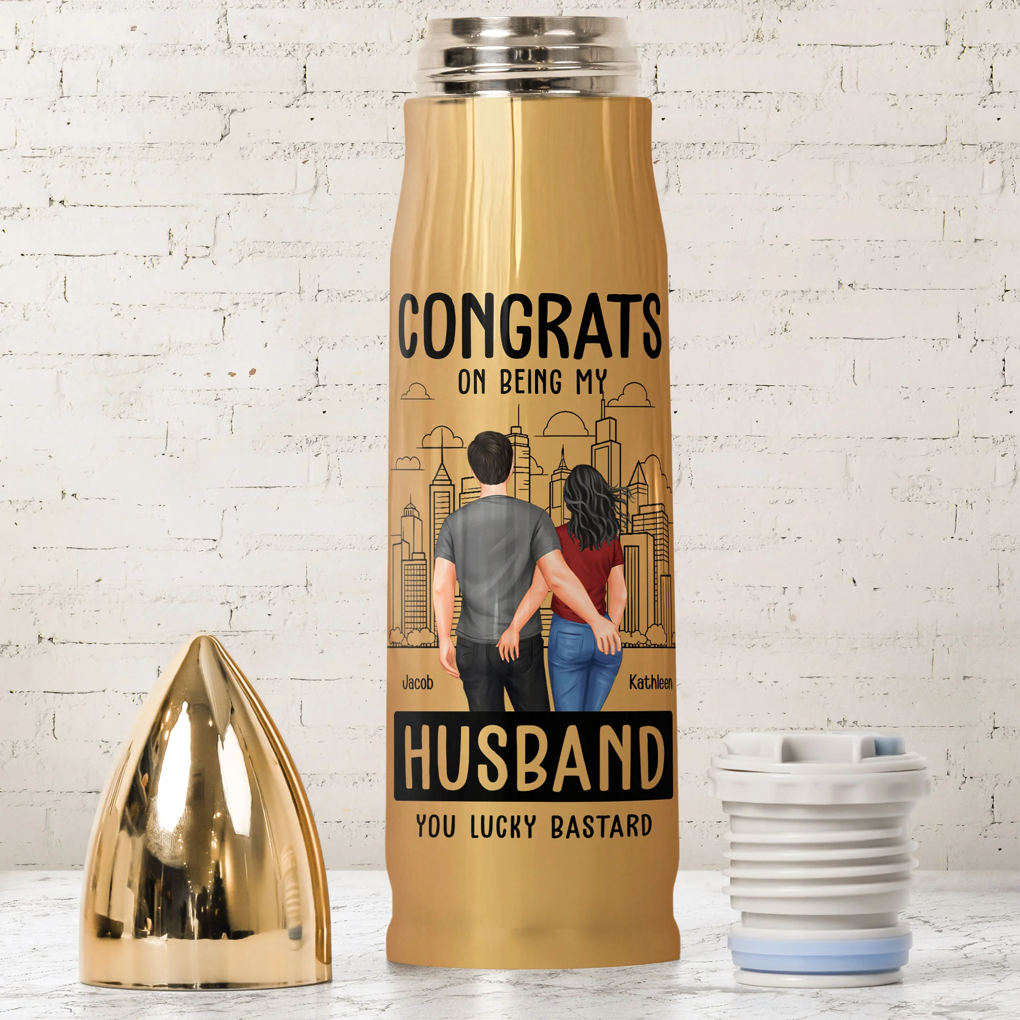 Bullet Tumbler Congrats On Being My Husband - Personalized Bullet Tumbler - Image 2