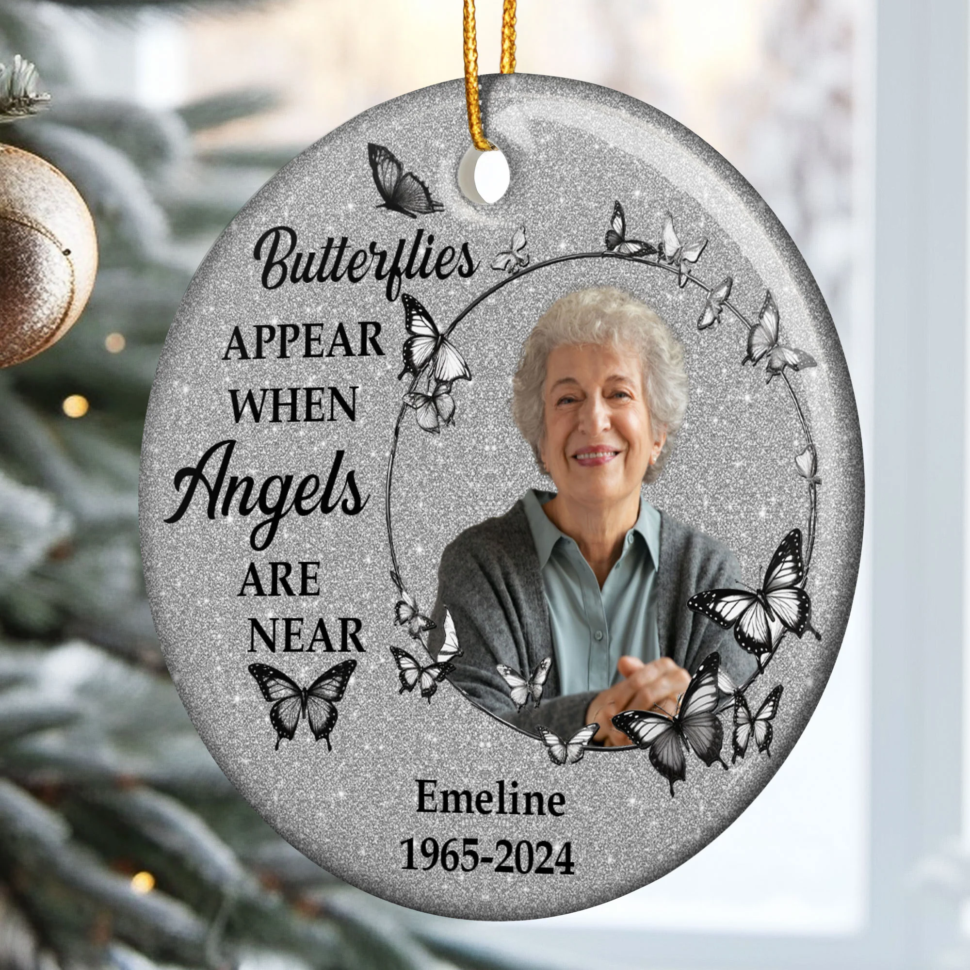 Butterflies Appear When Angels Are Near - Personalized Ceramic Photo Ornament - Image 2