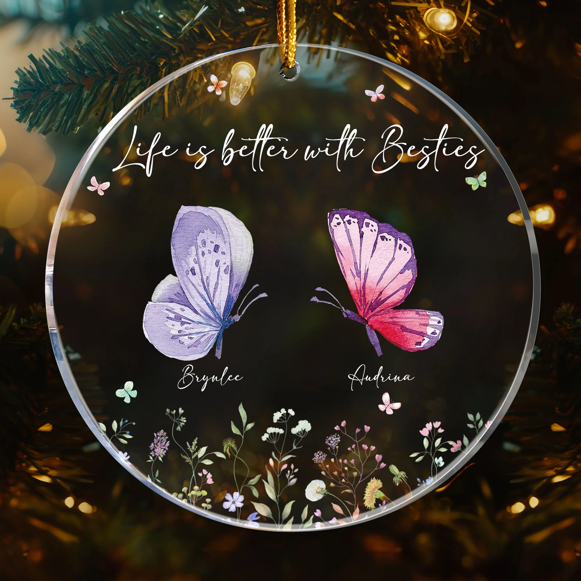 Butterfly - Besties Forever - Personalized Acrylic Ornament - Image 2