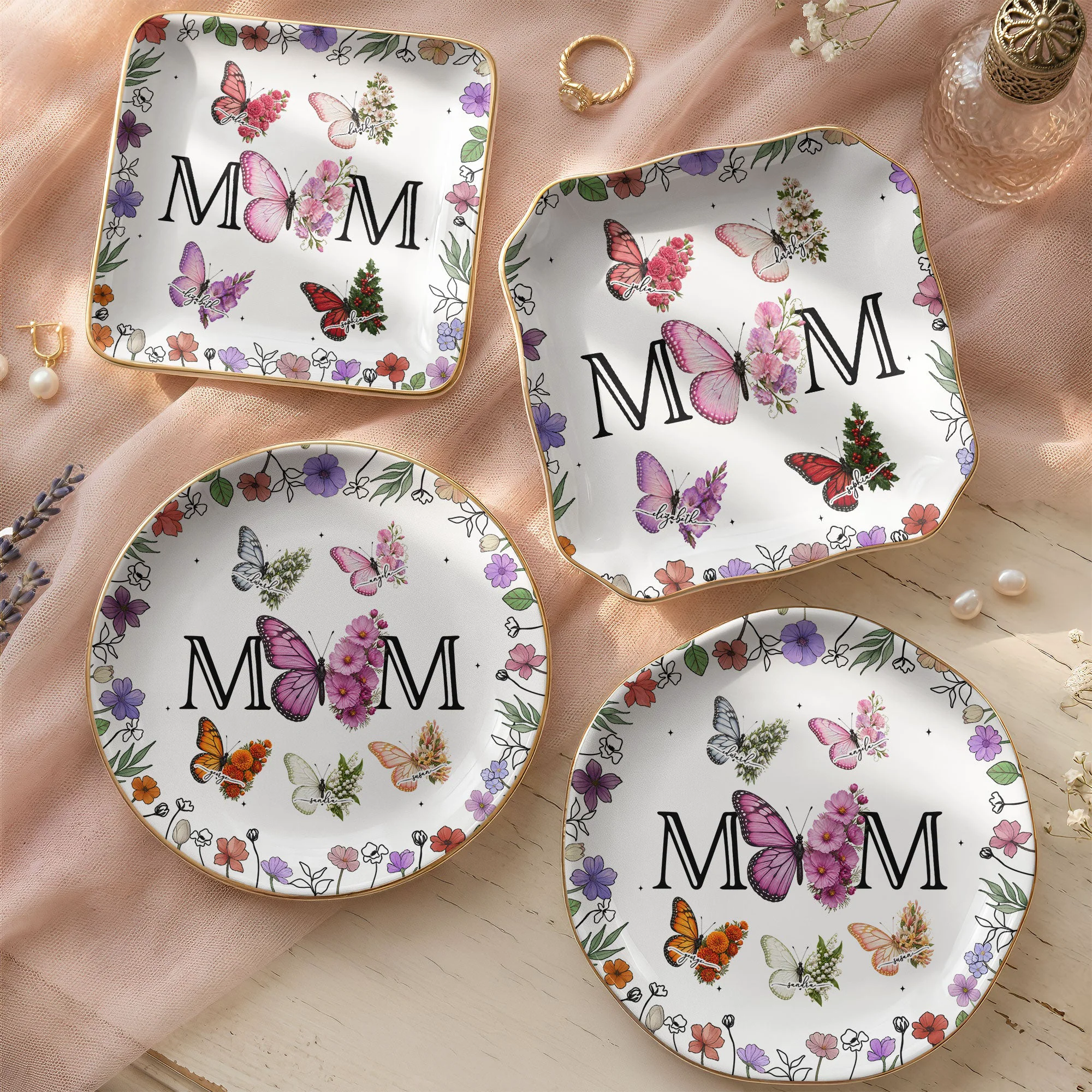 Butterfly Birth Flower Gift For Mom, Wife - Personalized Jewelry Dish - Image 9