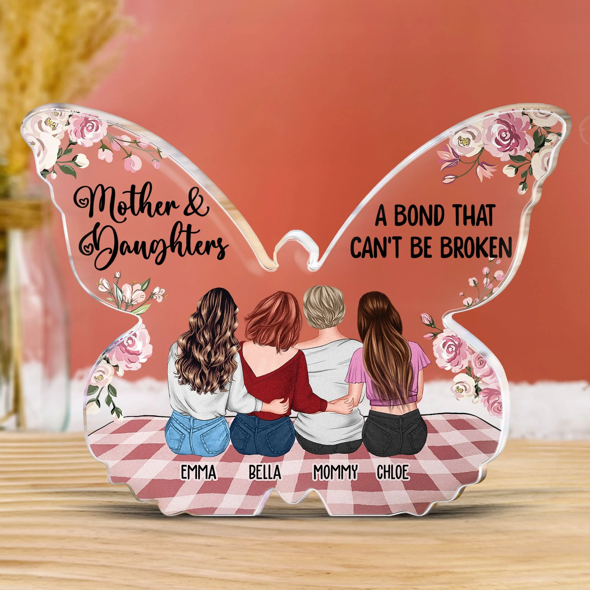 Butterfly Plaque Mother & Daughters Unbreakable Bond - Personalized Acrylic Plaque - Image 3