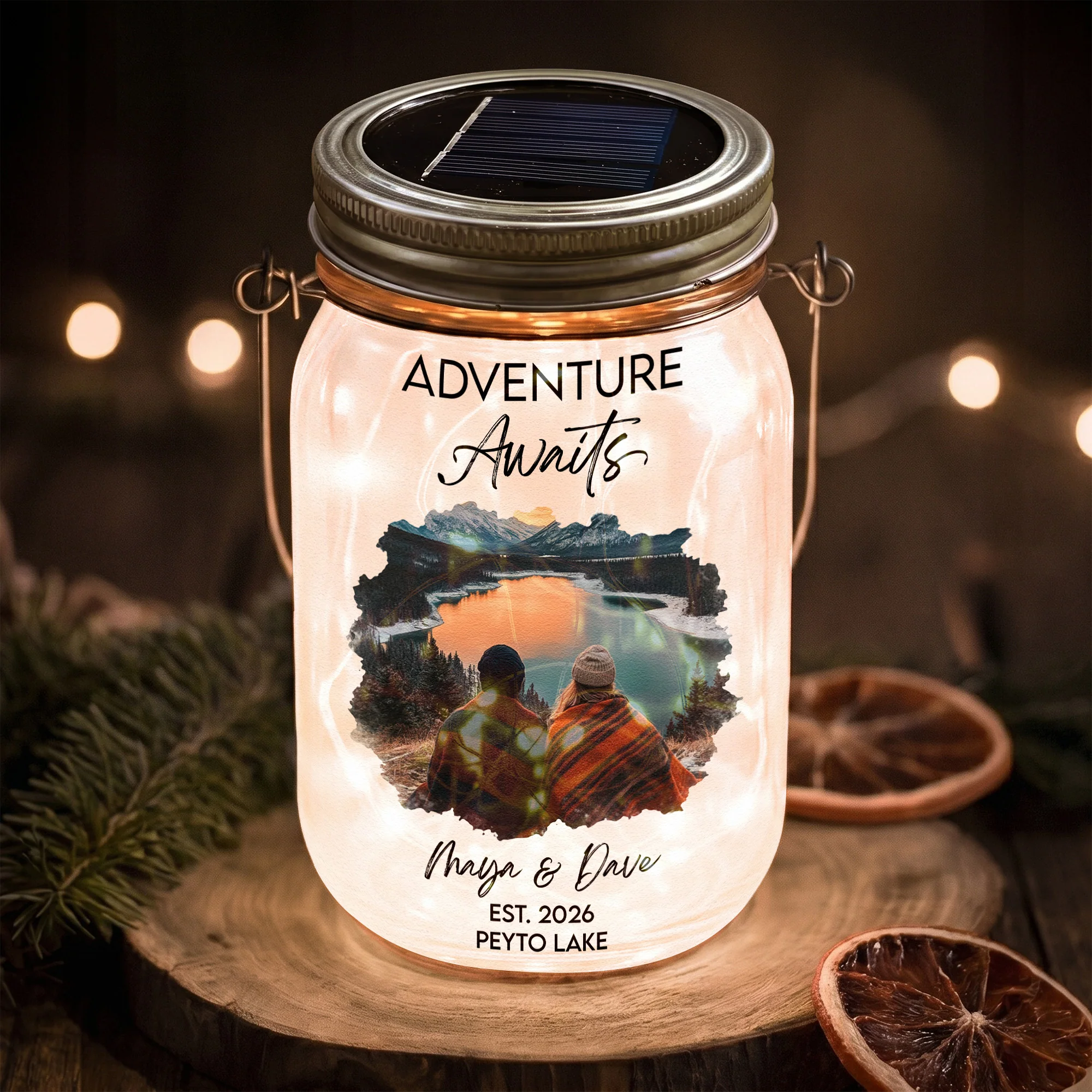 Camping Adventure Destination Wedding Honeymoon Forest Lake Art Vacation - Personalized Night Light - Image 2