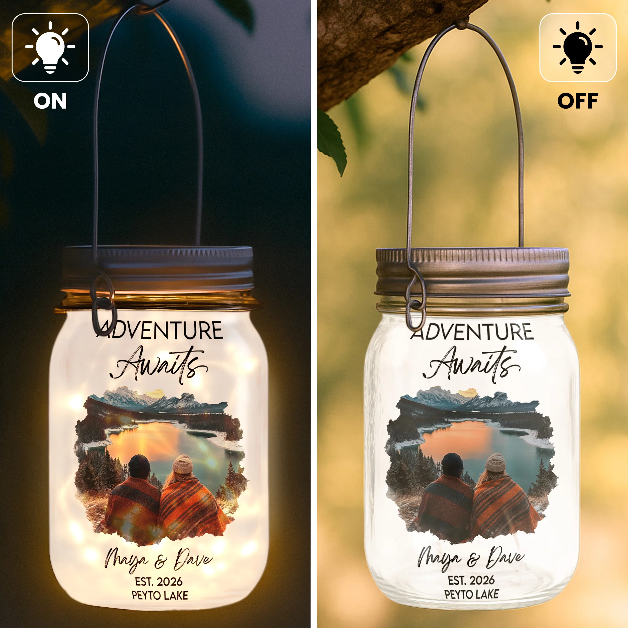 Camping Adventure Destination Wedding Honeymoon Forest Lake Art Vacation - Personalized Night Light - Image 4