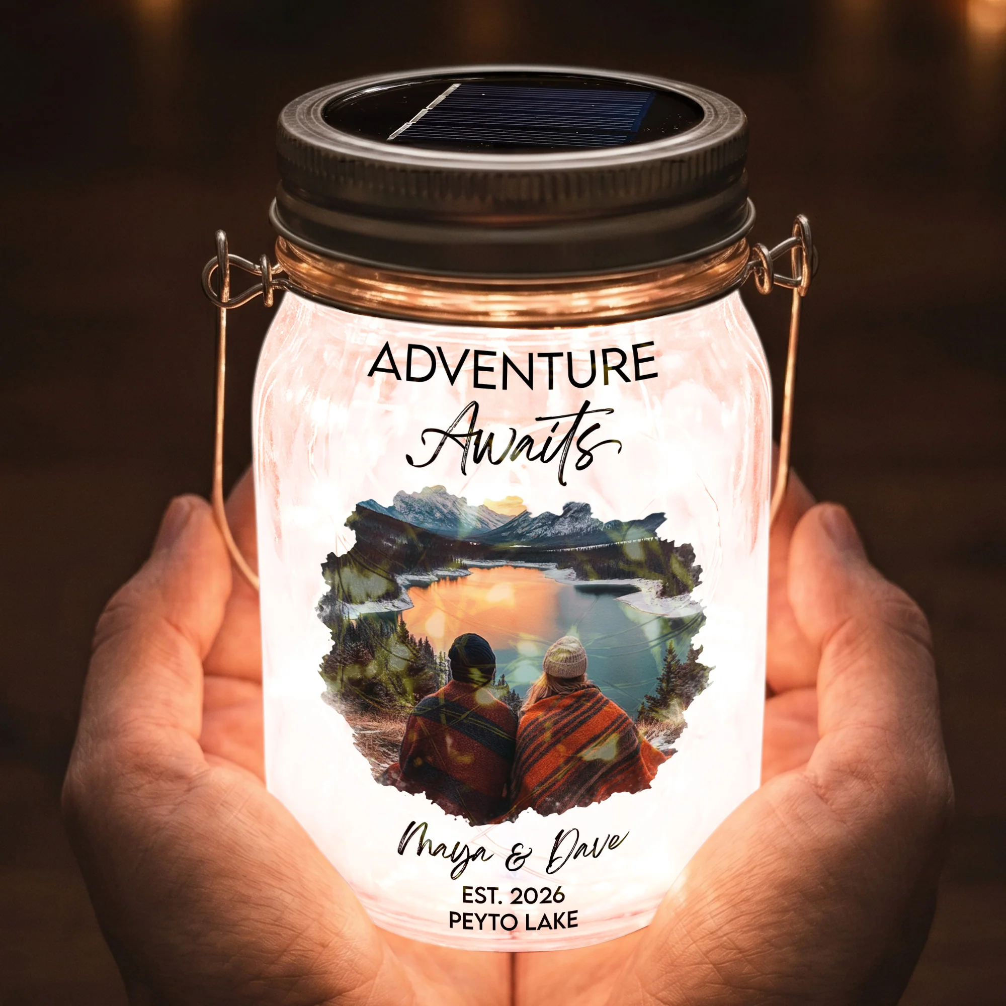 Camping Adventure Destination Wedding Honeymoon Forest Lake Art Vacation - Personalized Night Light - Image 5