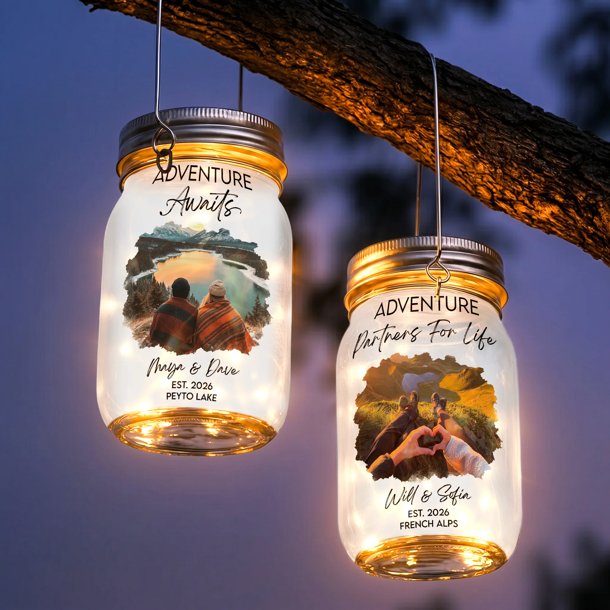 Camping Adventure Destination Wedding Honeymoon Forest Lake Art Vacation - Personalized Night Light - Image 6