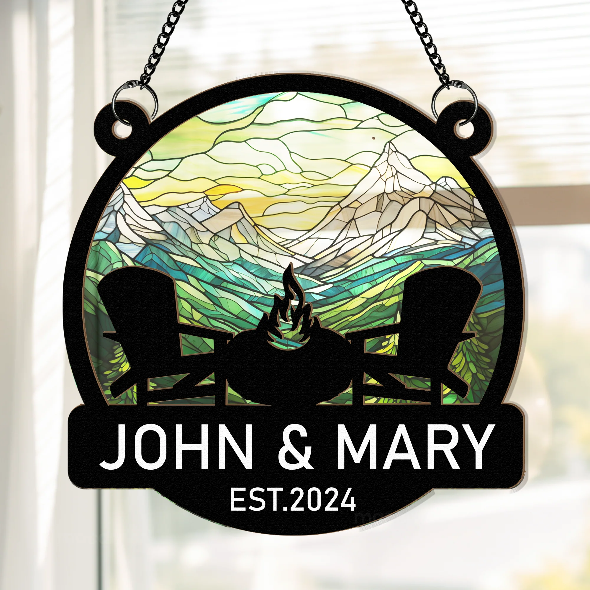 Camping Couple Chair - Personalized Window Hanging Suncatcher Ornament - Image 2