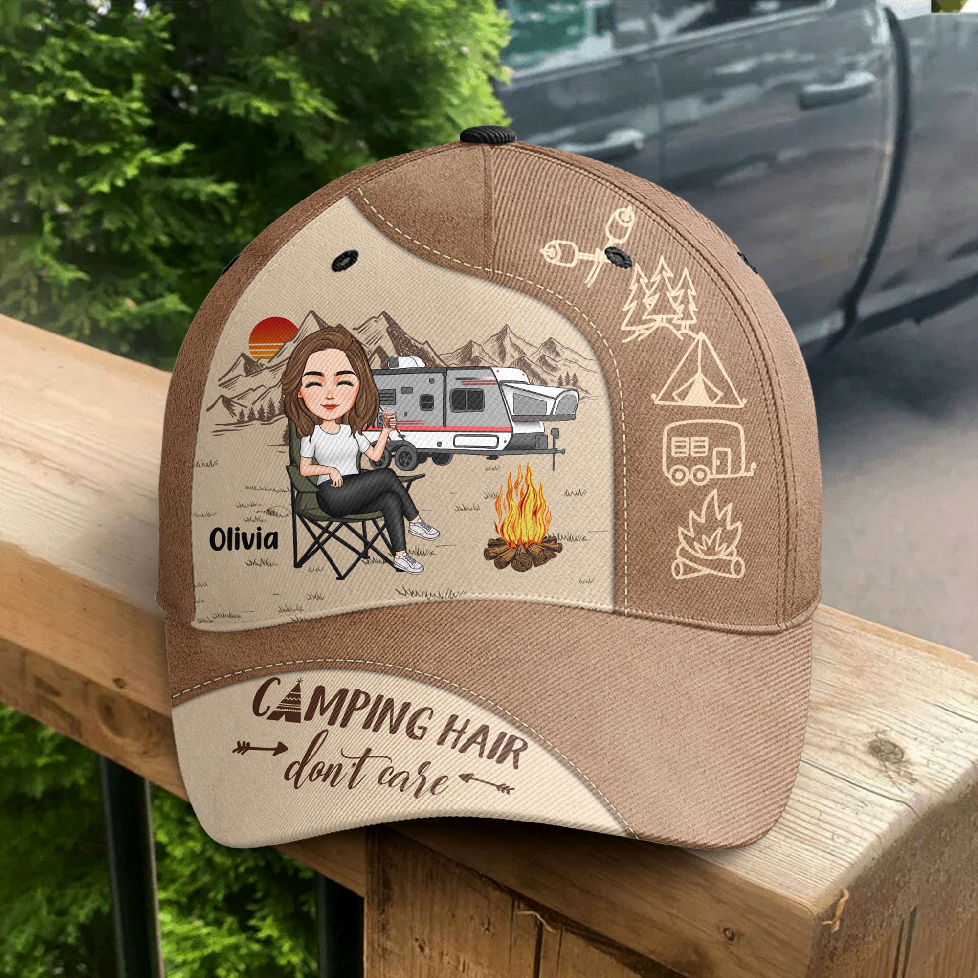 Camping Hair Don't Care - New Version - Personalized Classic Cap - Image 3