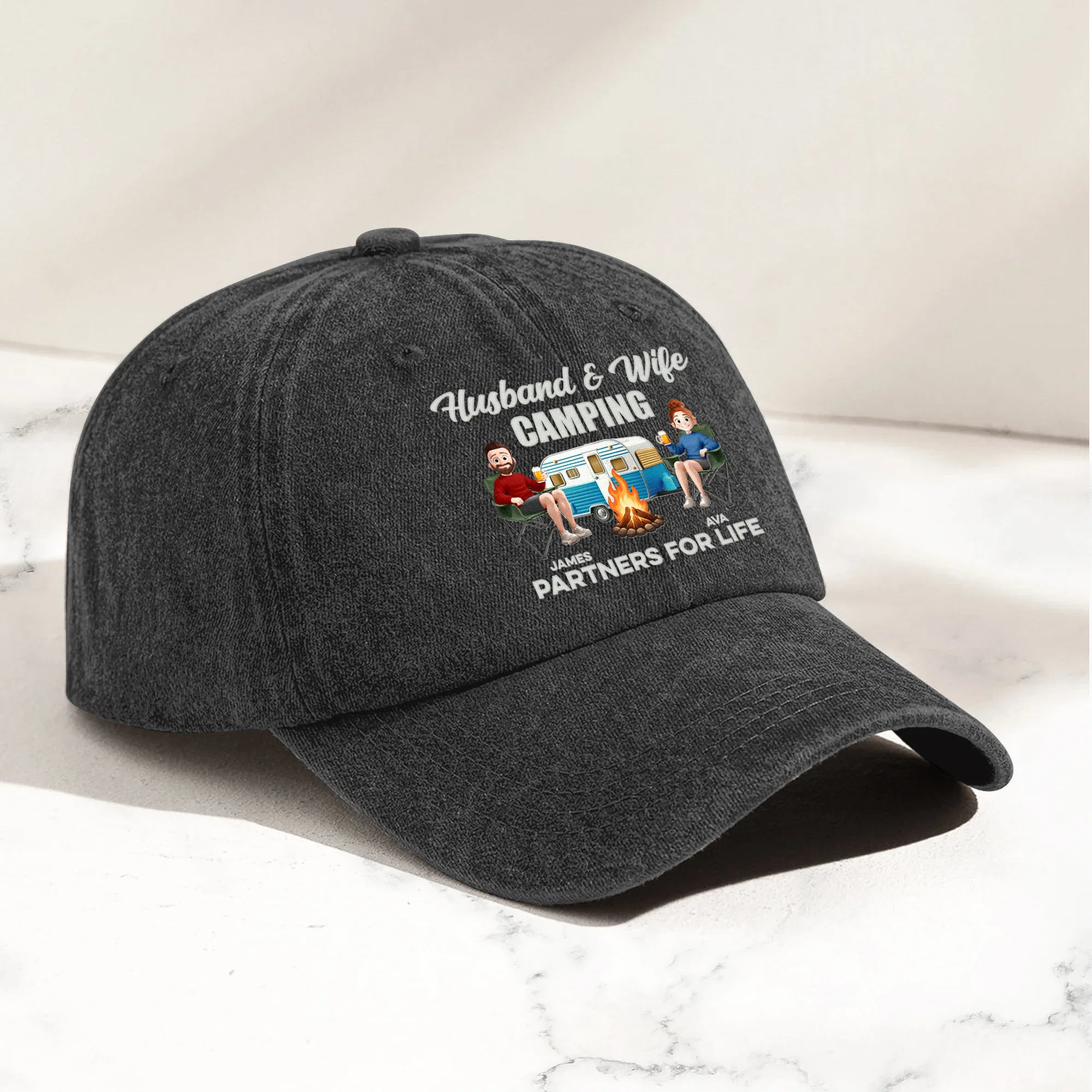 Camping Partners For Life - Personalized Distressed Denim Cap - Image 2