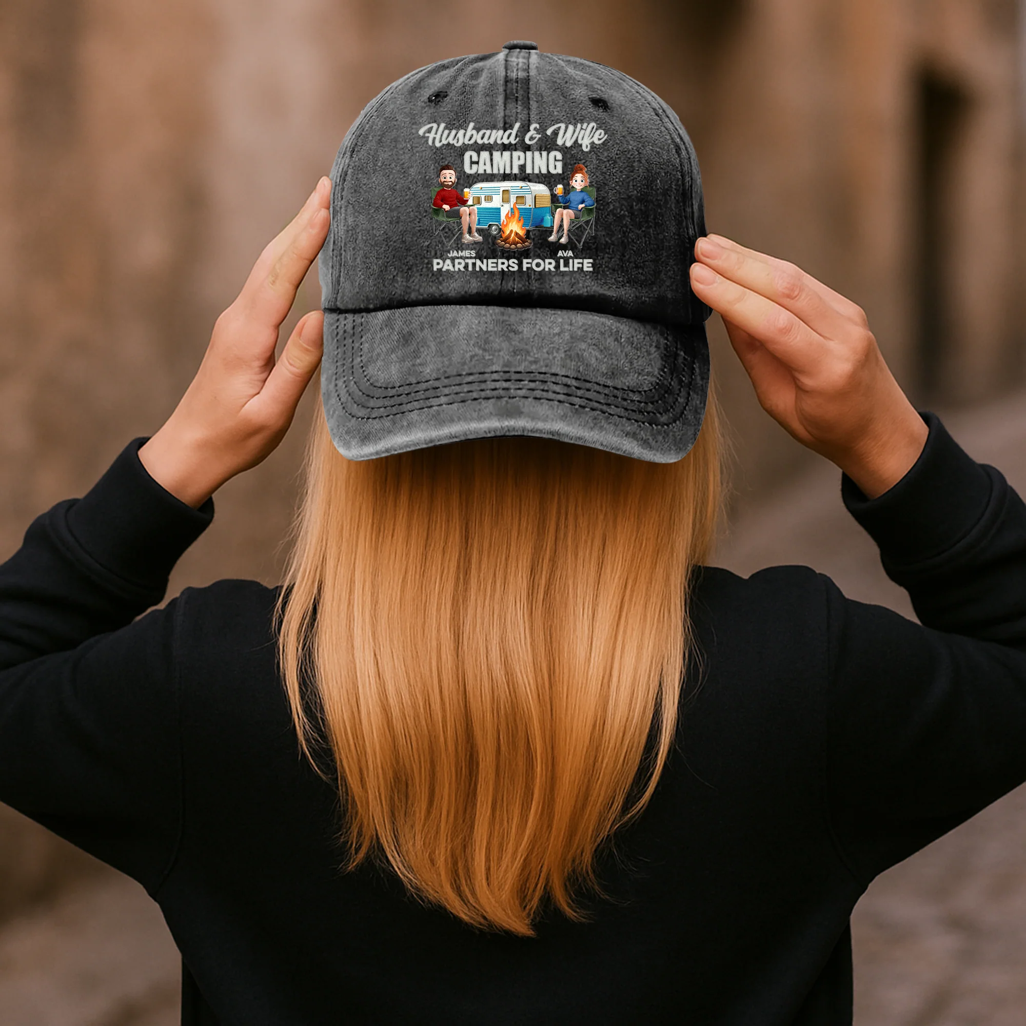 Camping Partners For Life - Personalized Distressed Denim Cap - Image 3