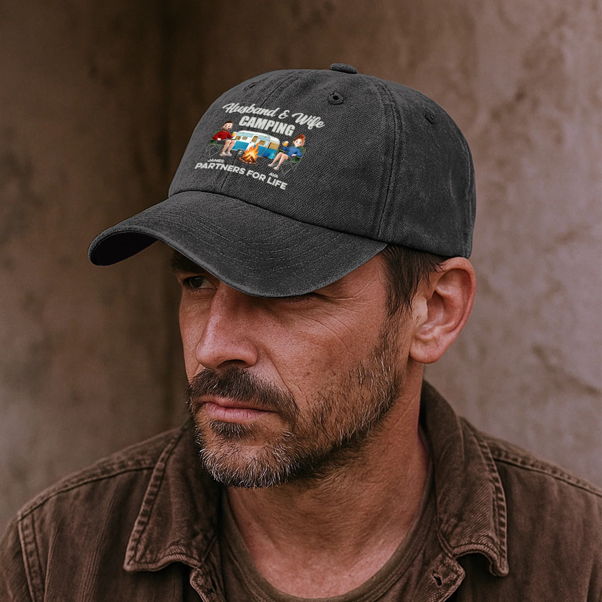 Camping Partners For Life - Personalized Distressed Denim Cap - Image 4