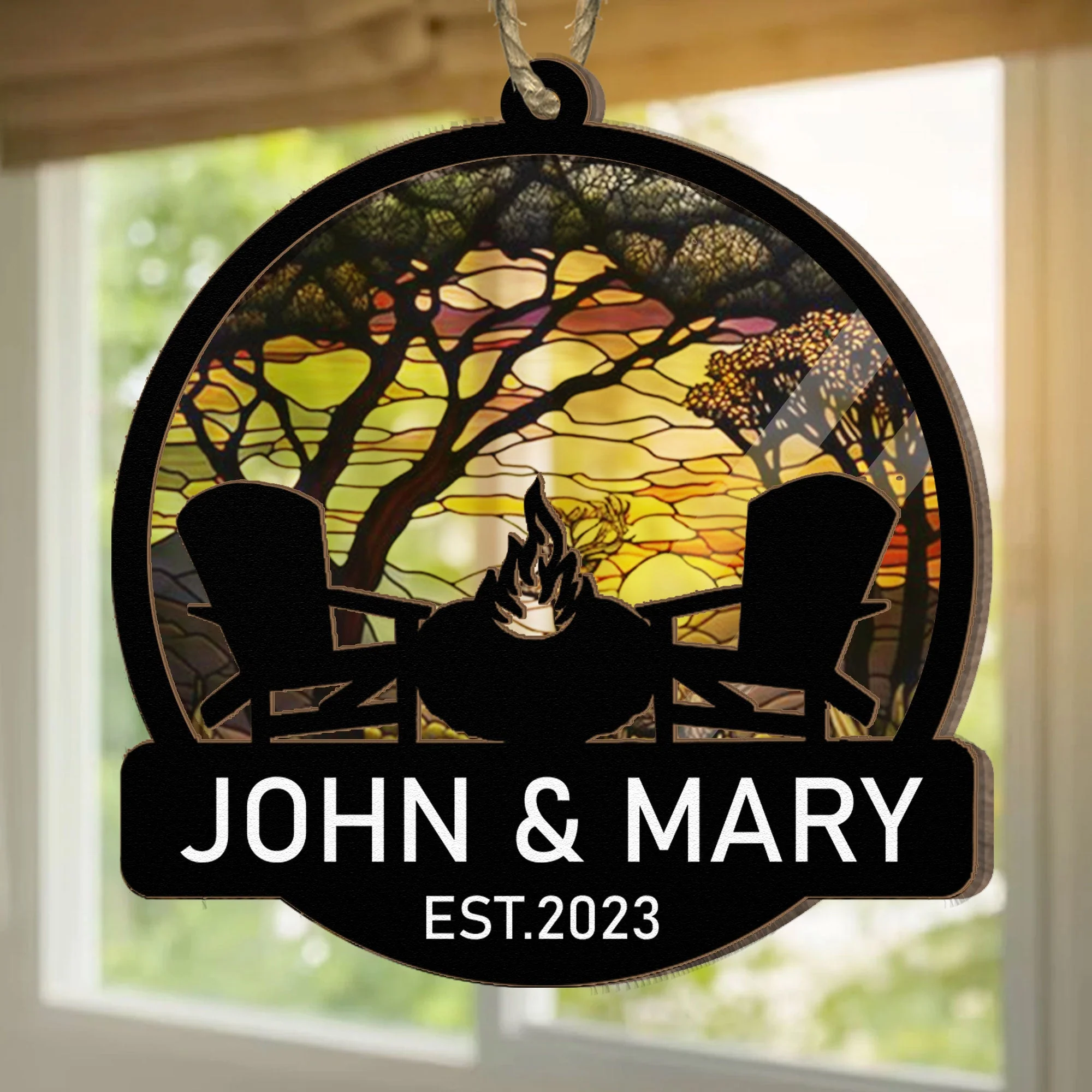 Camping Partners Gift For Couple Husband Wife - Personalized Suncatcher Ornament - Image 4