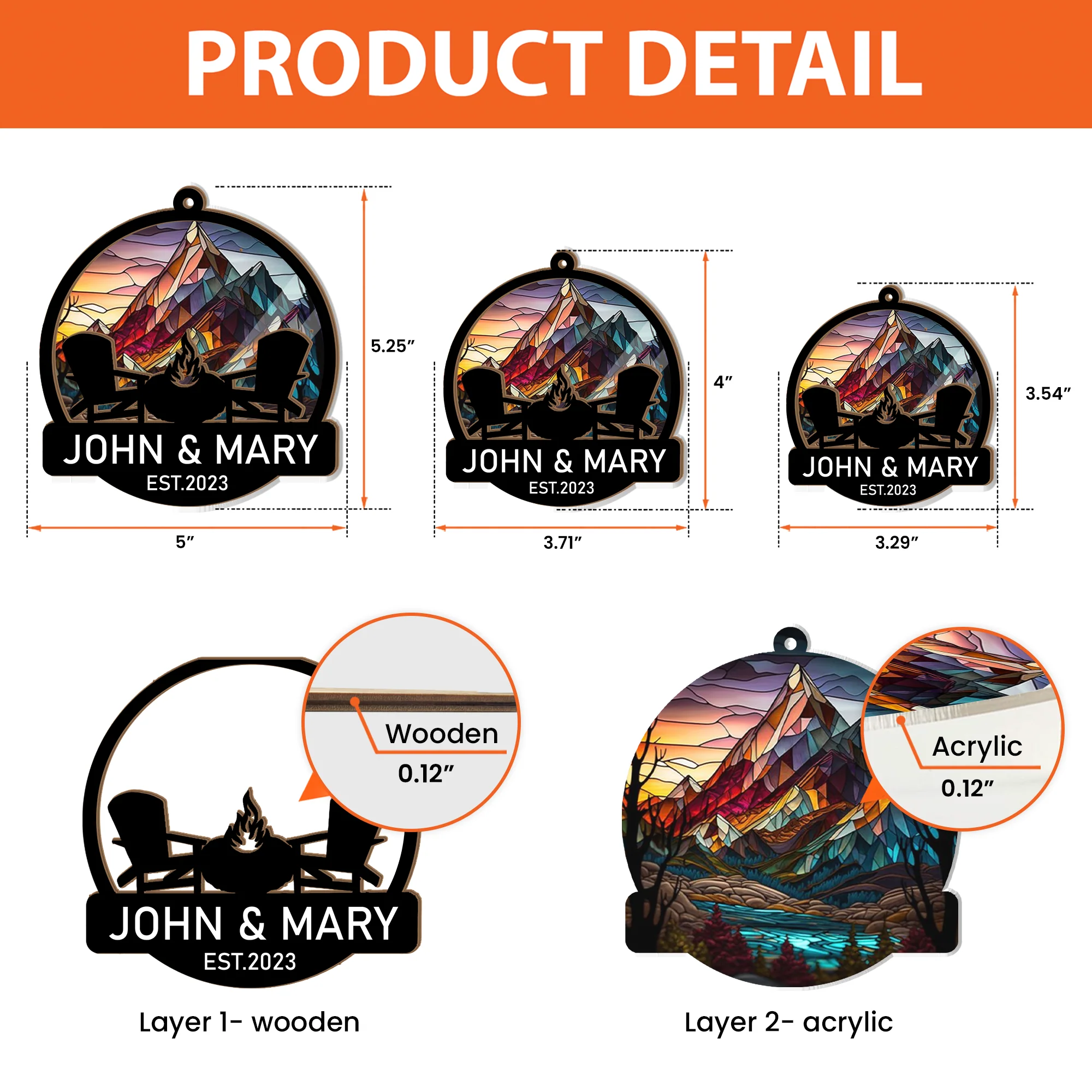 Camping Partners Gift For Couple Husband Wife - Personalized Suncatcher Ornament - Image 6