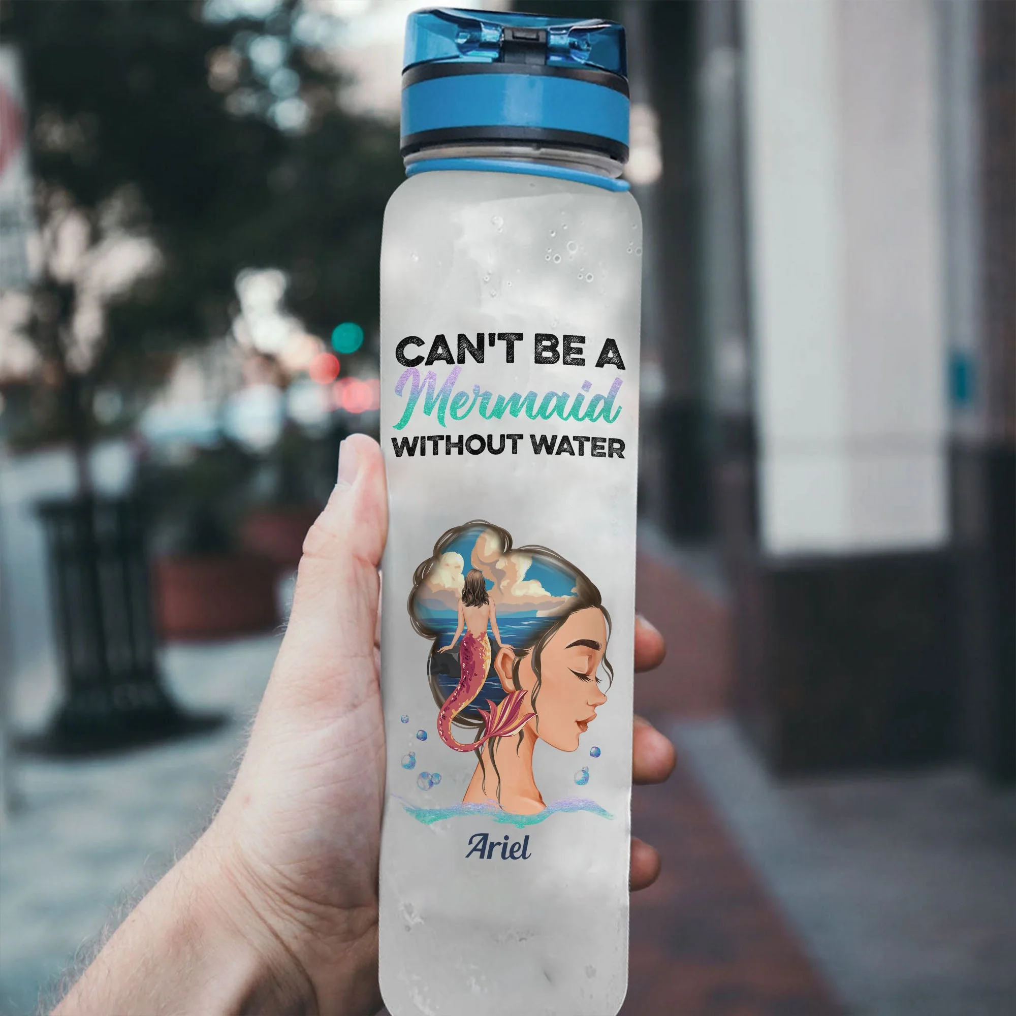Can't Be A Mermaid Without Water - Personalized Water Tracker Bottle - Birthday Gift For Her, Mermaid Girls, Swimming Lovers, Mermaid - Image 3