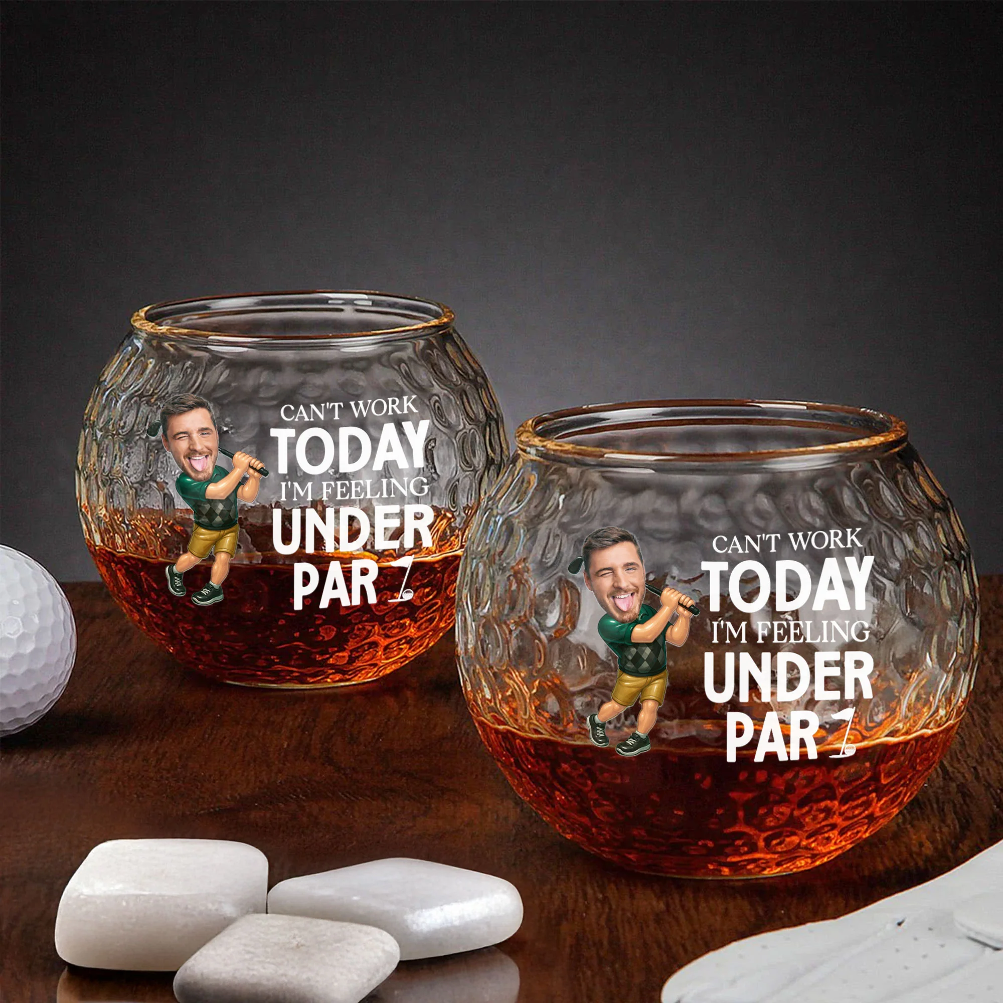 Can't Work Today I'm Feeling Under Par - Personalized Photo Golf Whiskey Glass - Image 2