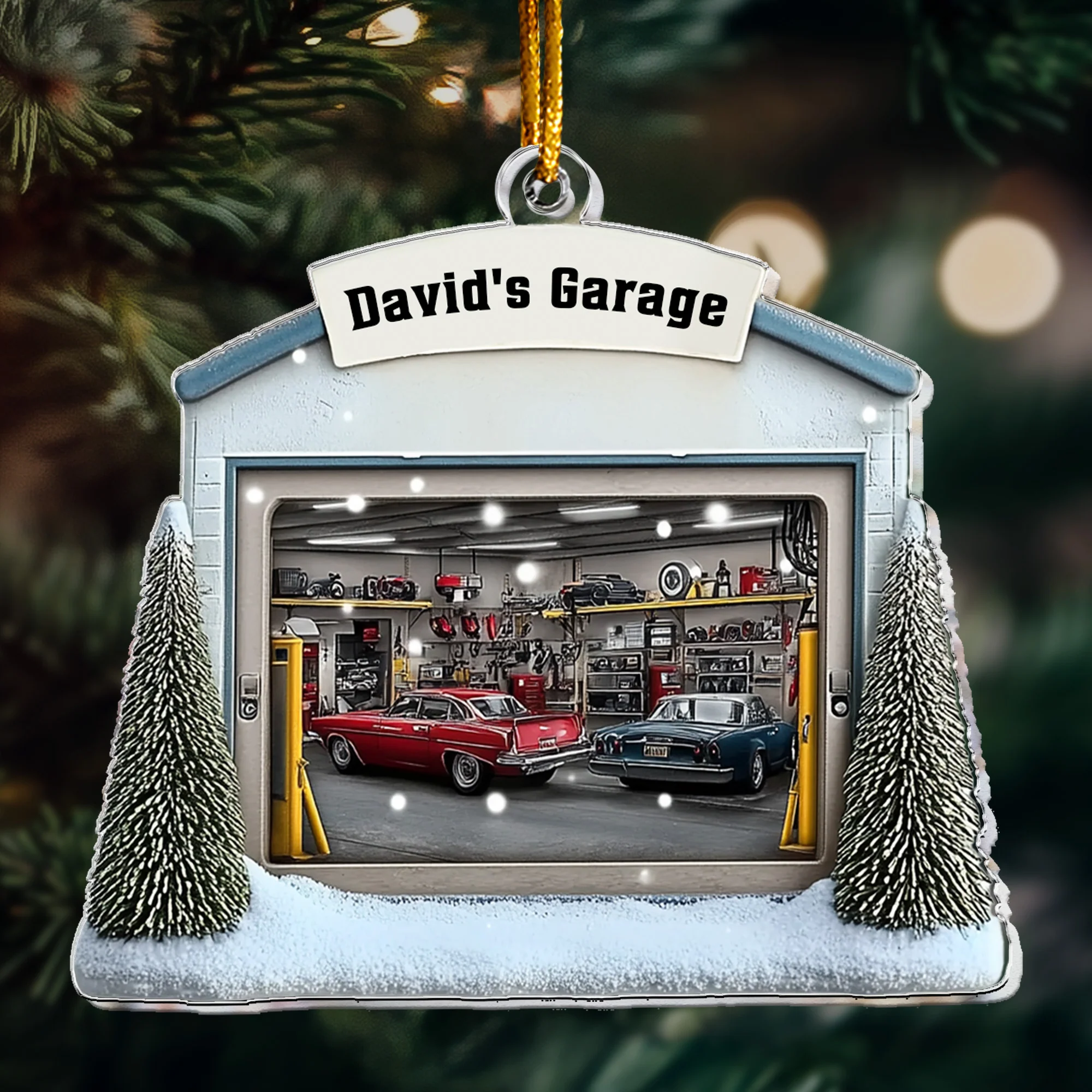 Car Garage Ornament - Mechanic, Repair Shop Christmas Ornament - Personalized Acrylic Ornament - Image 2