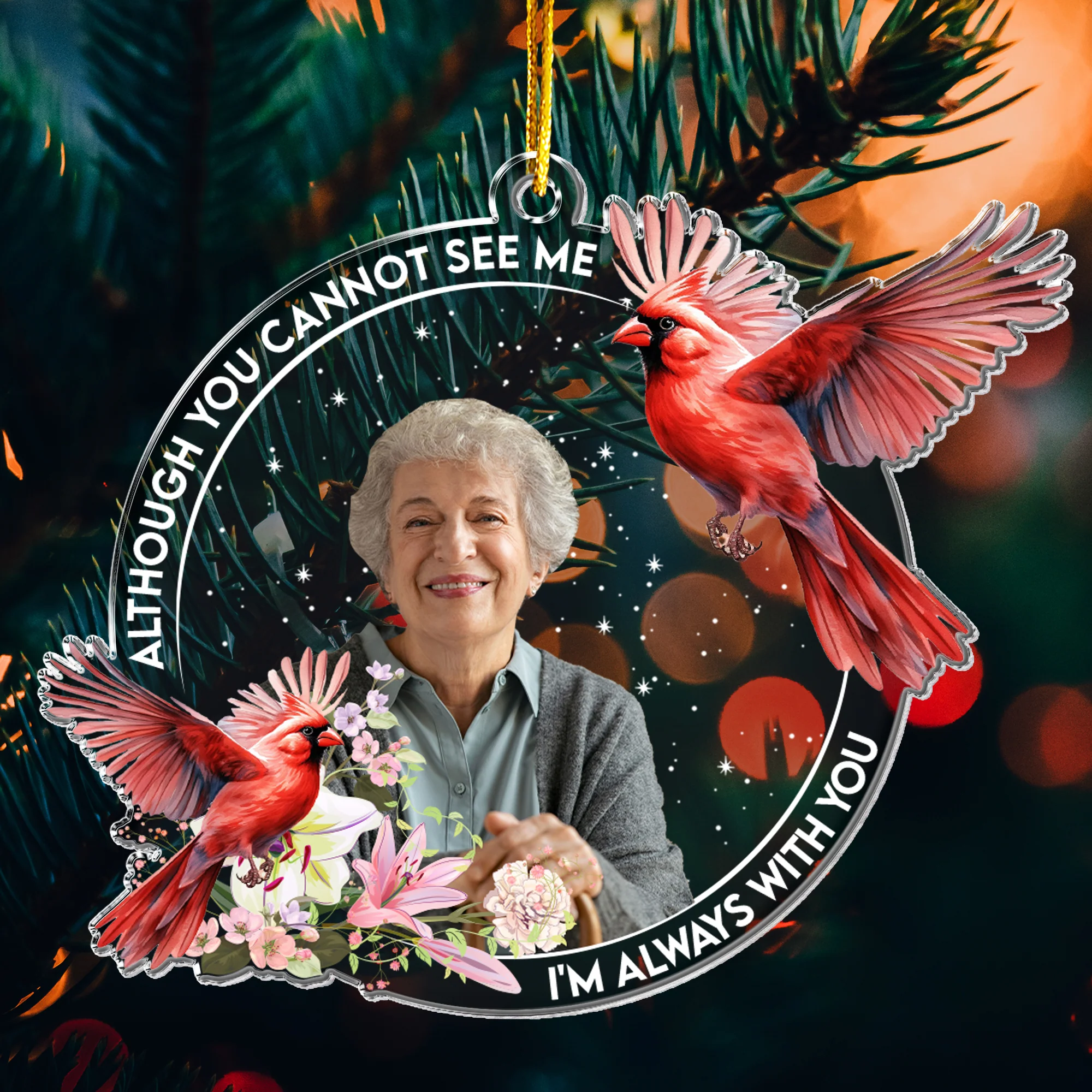 Cardinal Bird I'm Always With You - Personalized Acrylic Photo Ornament - Image 5